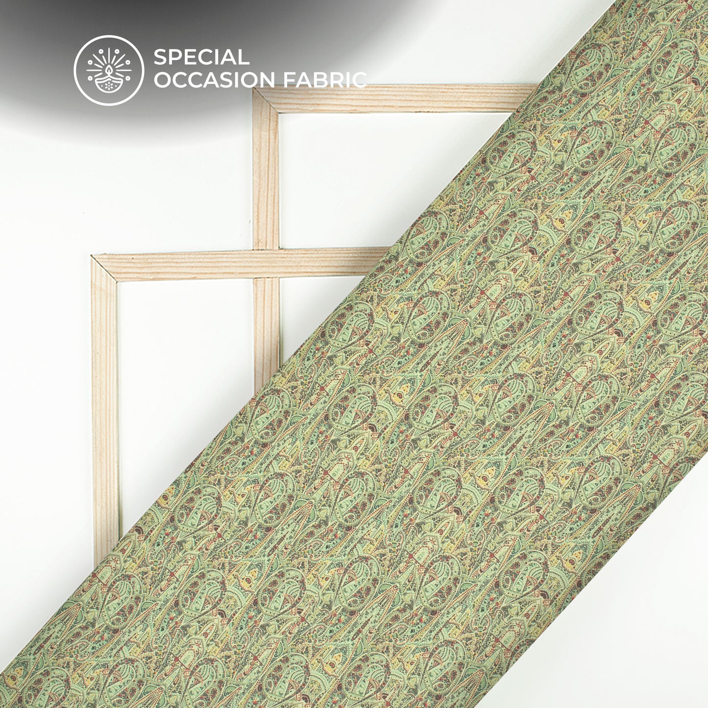 Sage Green Paisley Digital Print Elegant Blend Pashmina Fabric