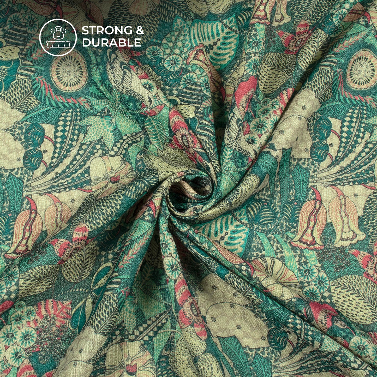 Pink Green Floral Digital Print Elegant Blend Pashmina Fabric