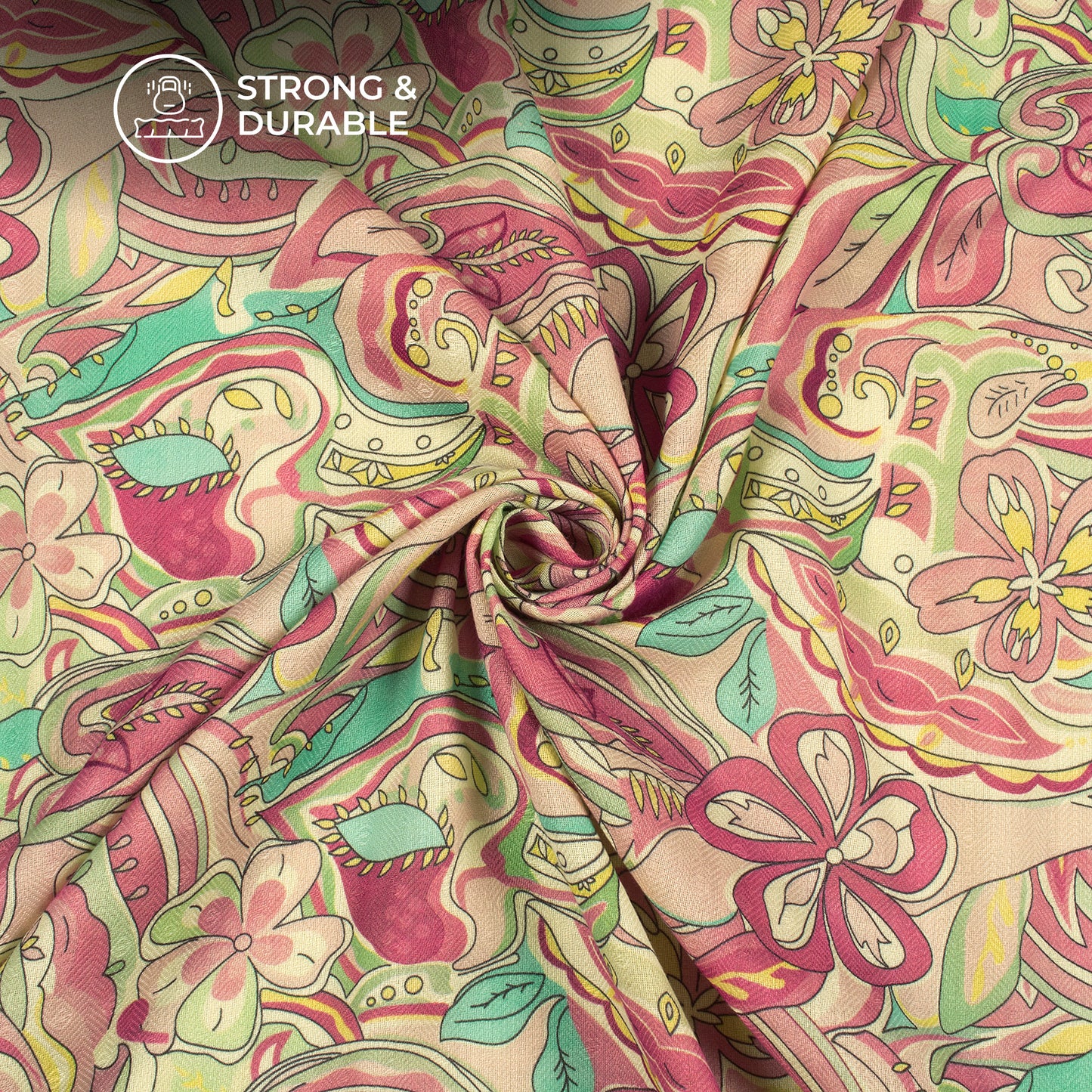 Rose Pink Floral Digital Print Elegant Blend Pashmina Fabric