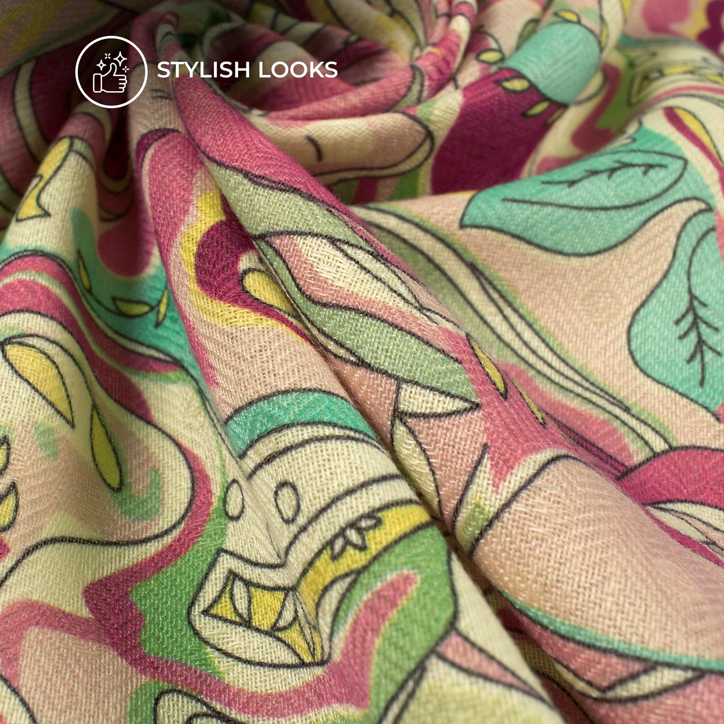 Rose Pink Floral Digital Print Elegant Blend Pashmina Fabric