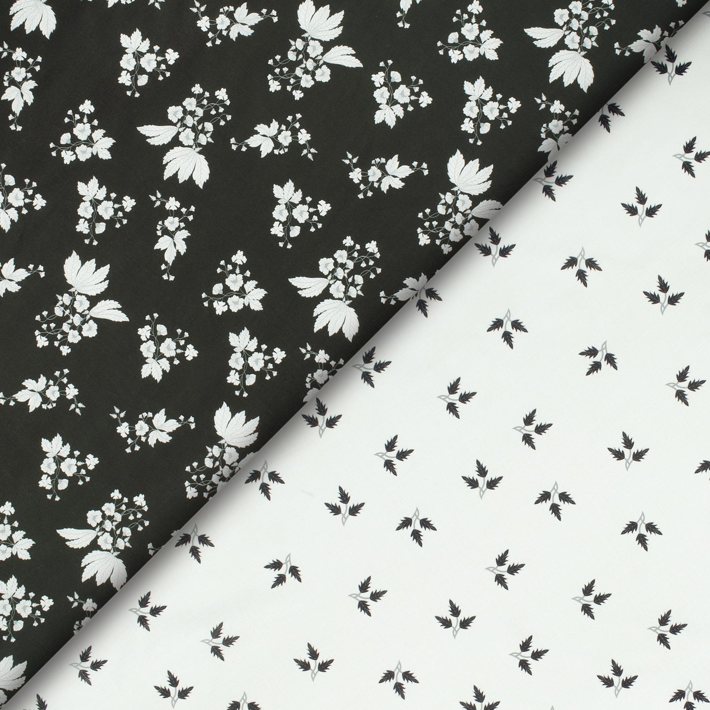 White Leaf Digital Print Poly Linen Slub Fabric