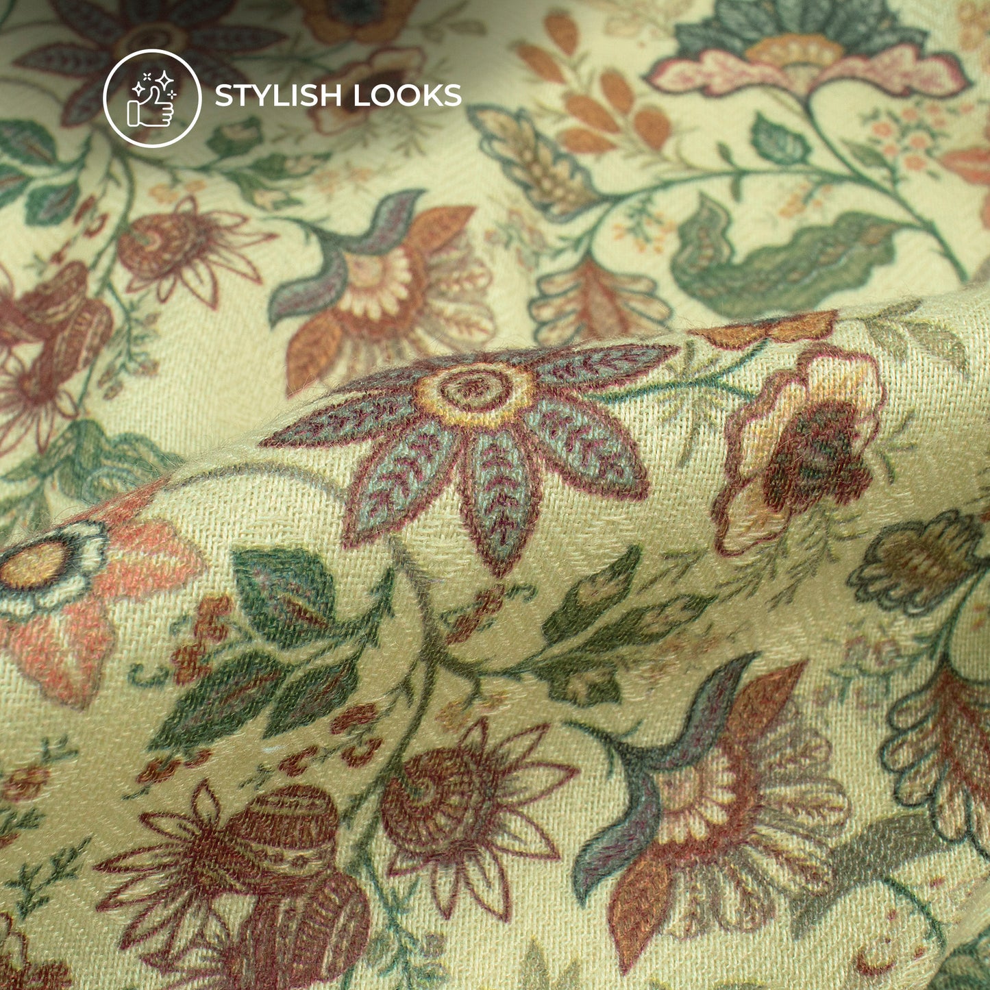 Sage Green Floral Digital Print Elegant Blend Pashmina Fabric