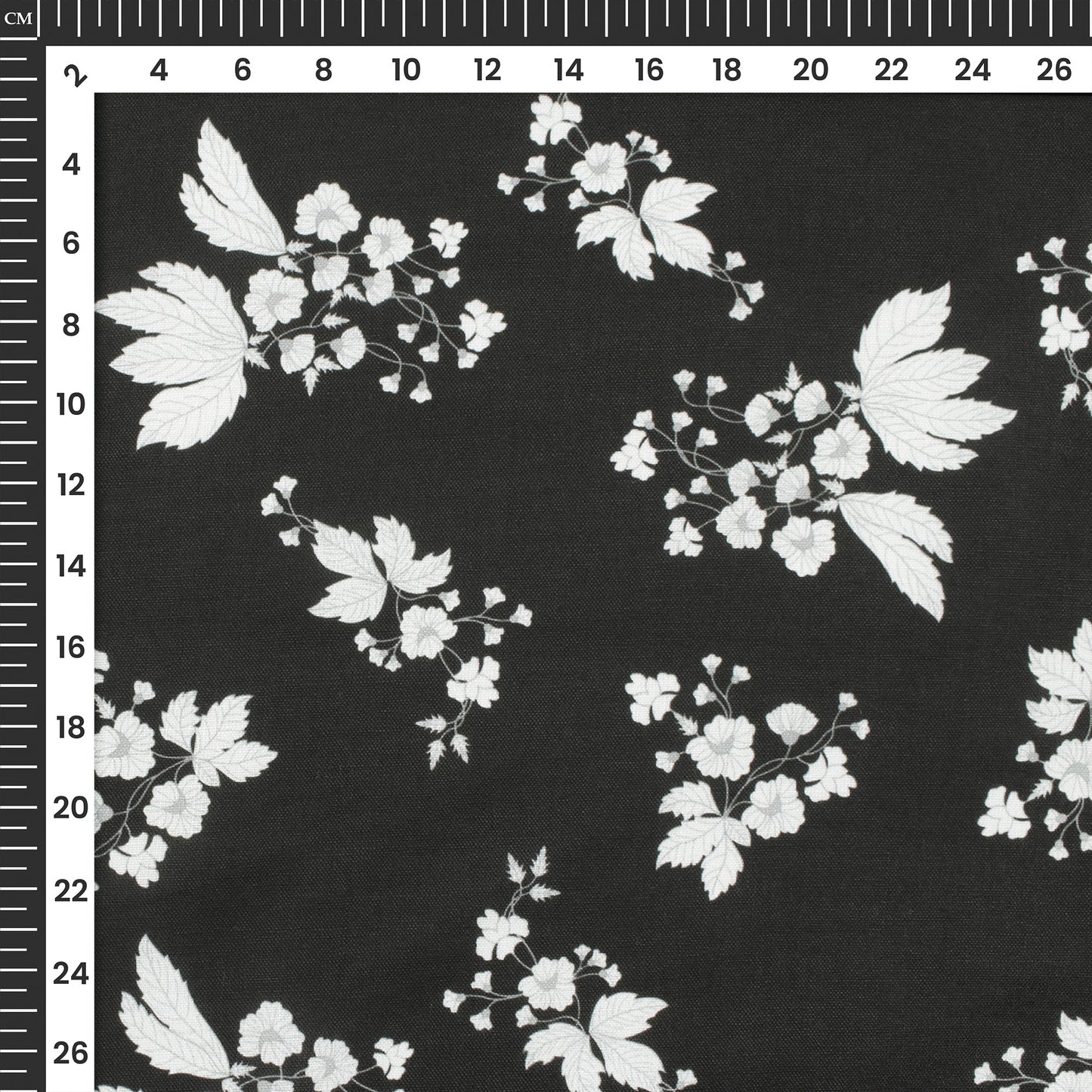 Black Floral Digital Print Poly Linen Slub Fabric
