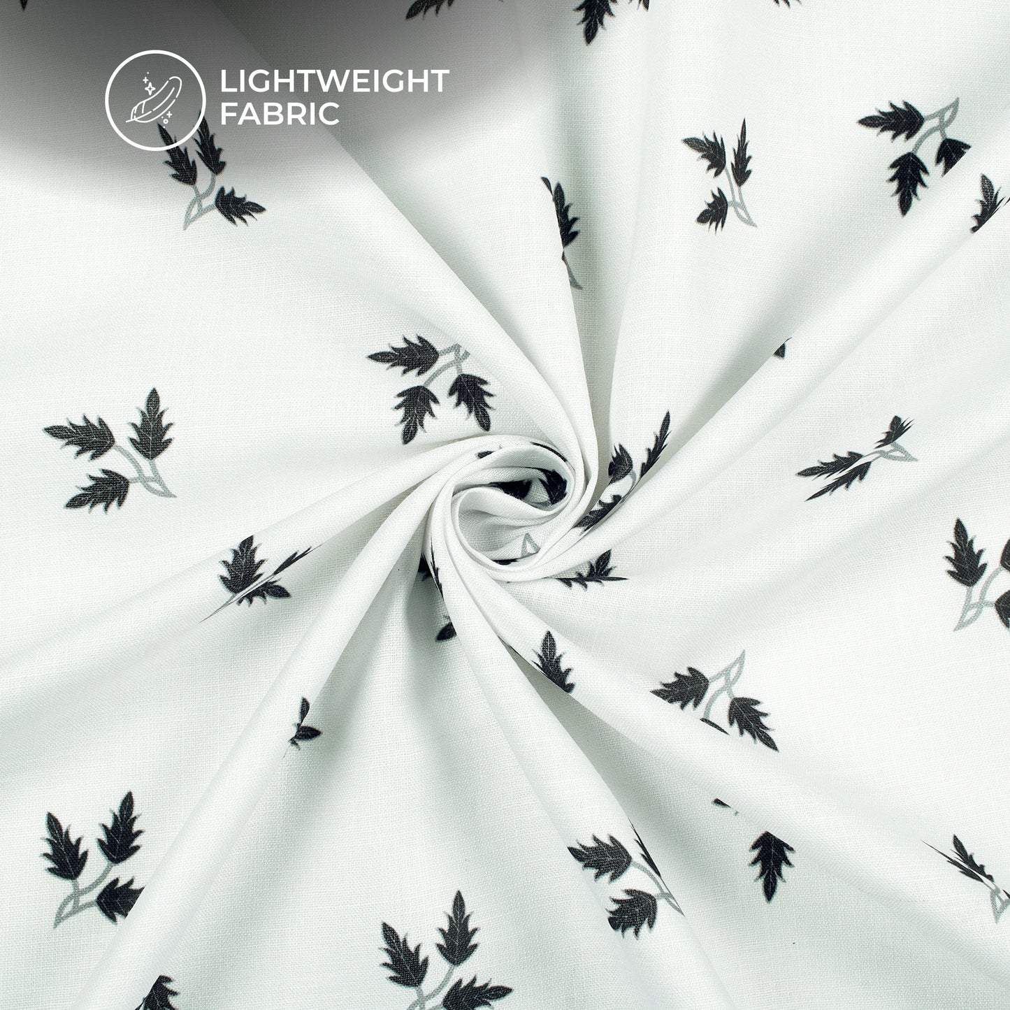 White Leaf Digital Print Poly Linen Slub Fabric