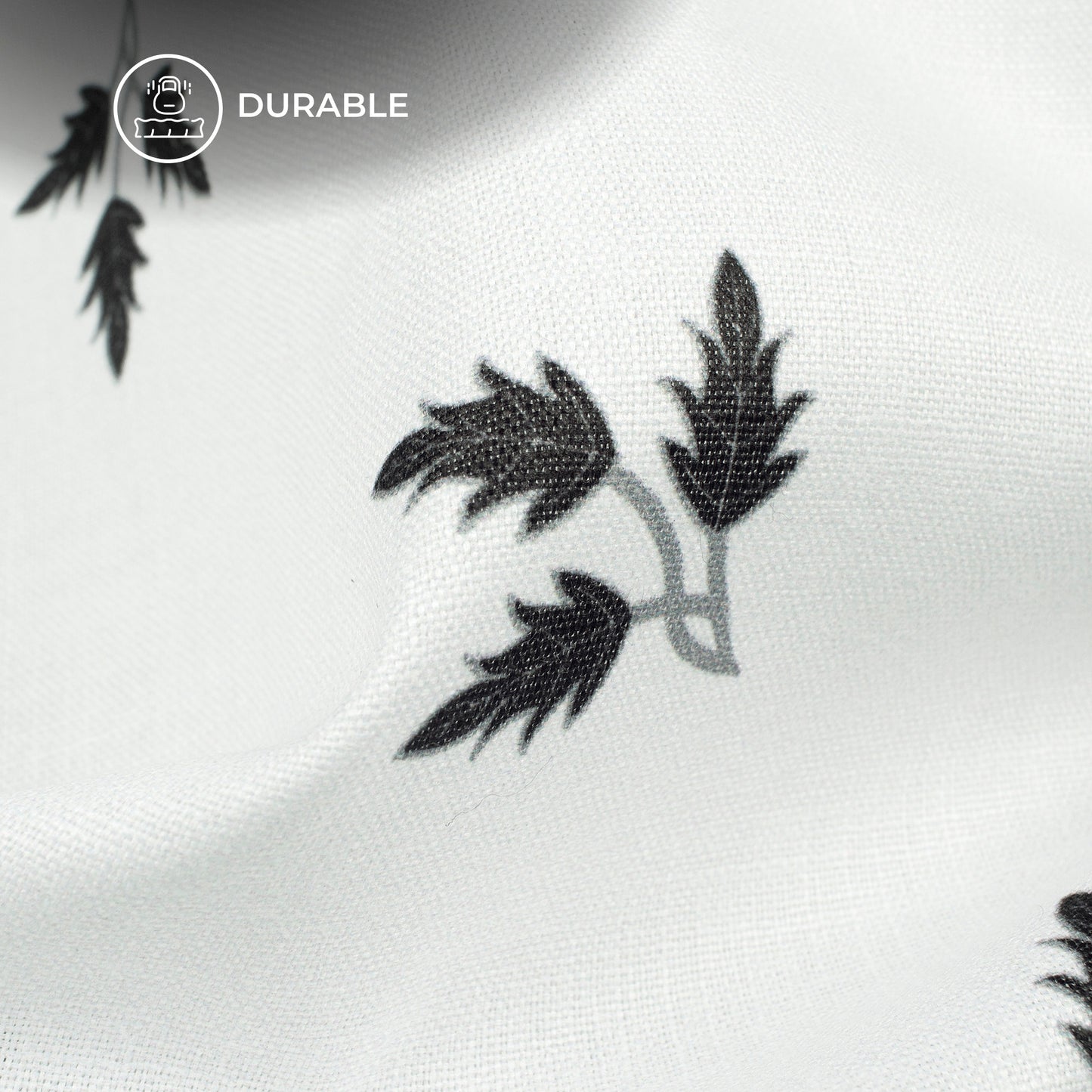 White Leaf Digital Print Poly Linen Slub Fabric