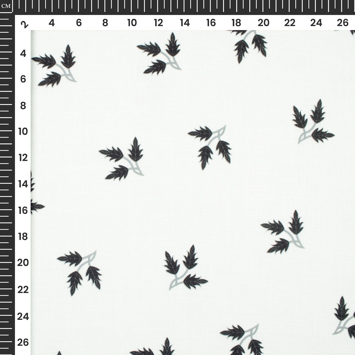 White Leaf Digital Print Poly Linen Slub Fabric
