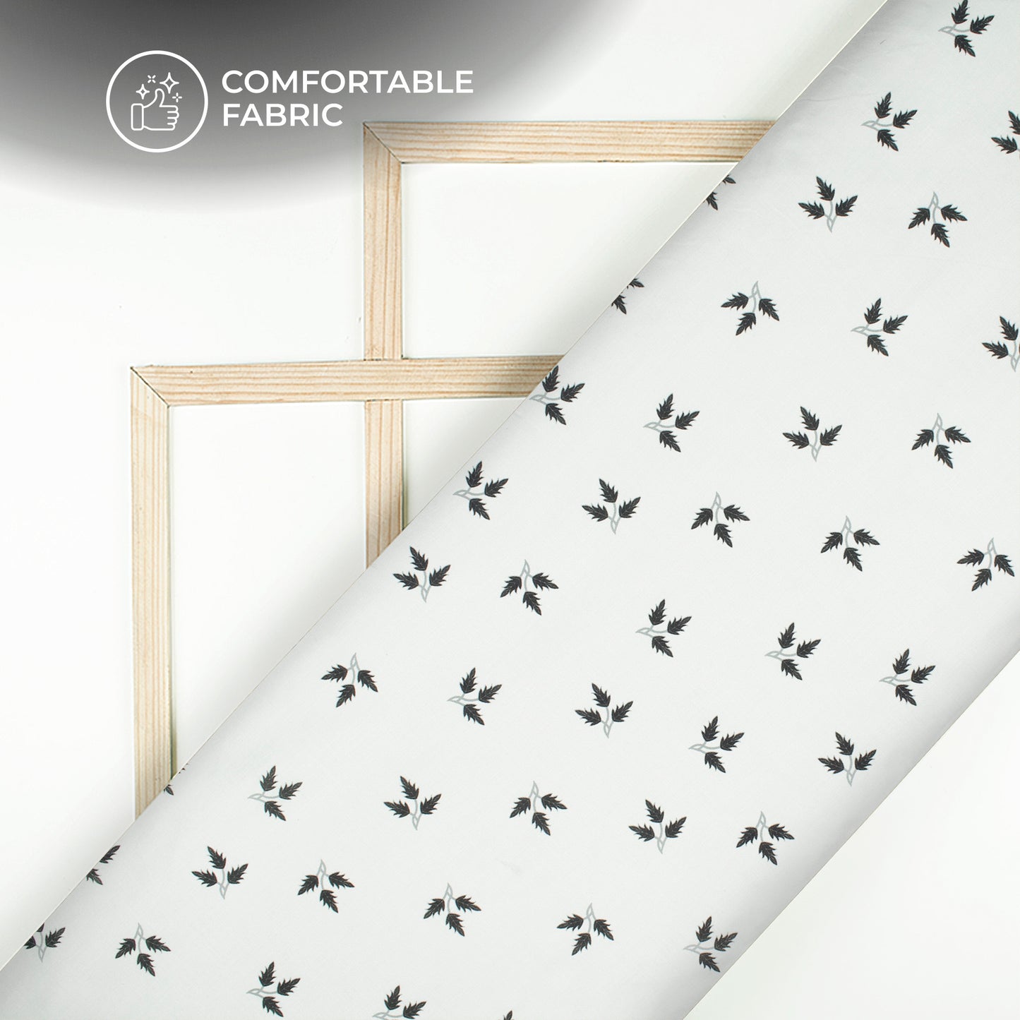 White Leaf Digital Print Poly Linen Slub Fabric
