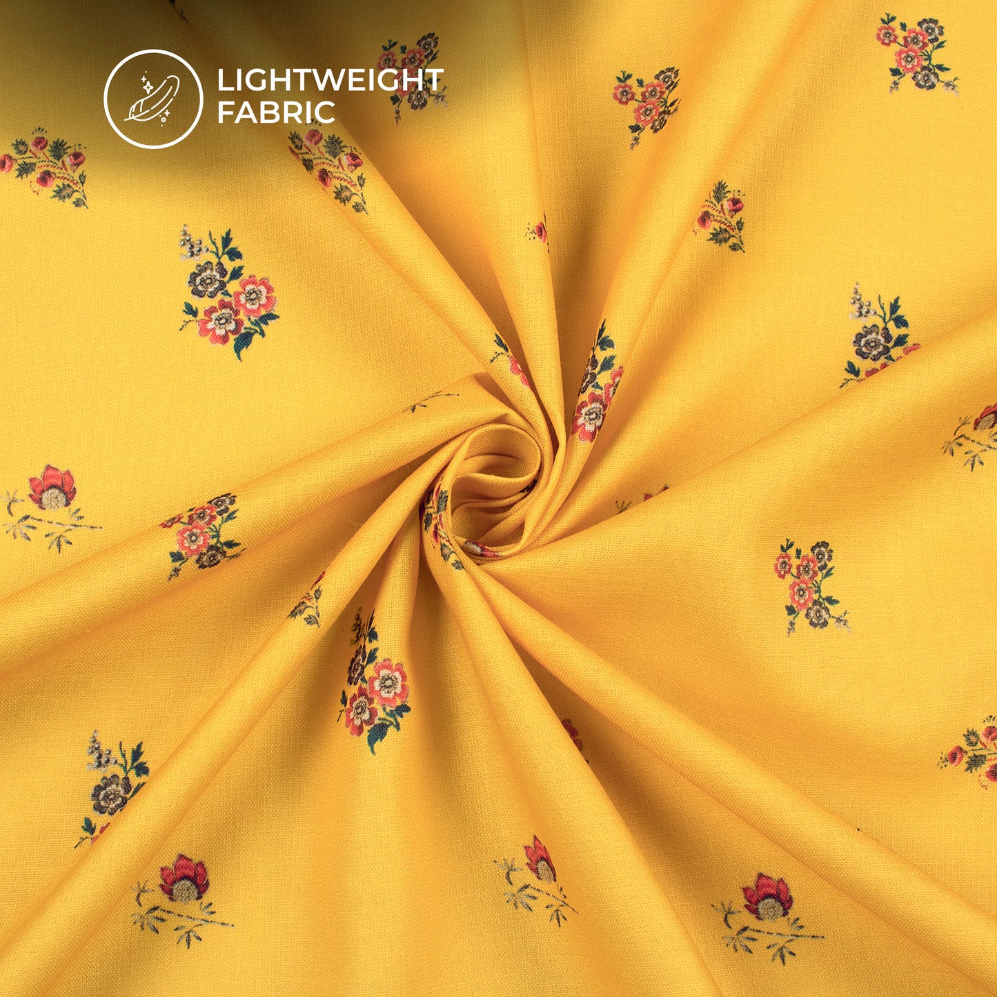 Mustard Yellow Floral Digital Print Poly Linen Slub Fabric