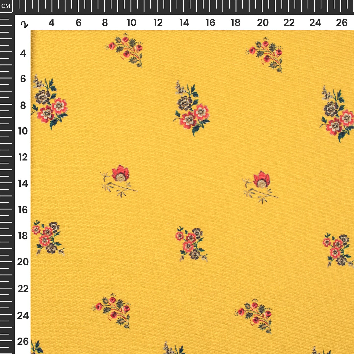 Mustard Yellow Floral Digital Print Poly Linen Slub Fabric