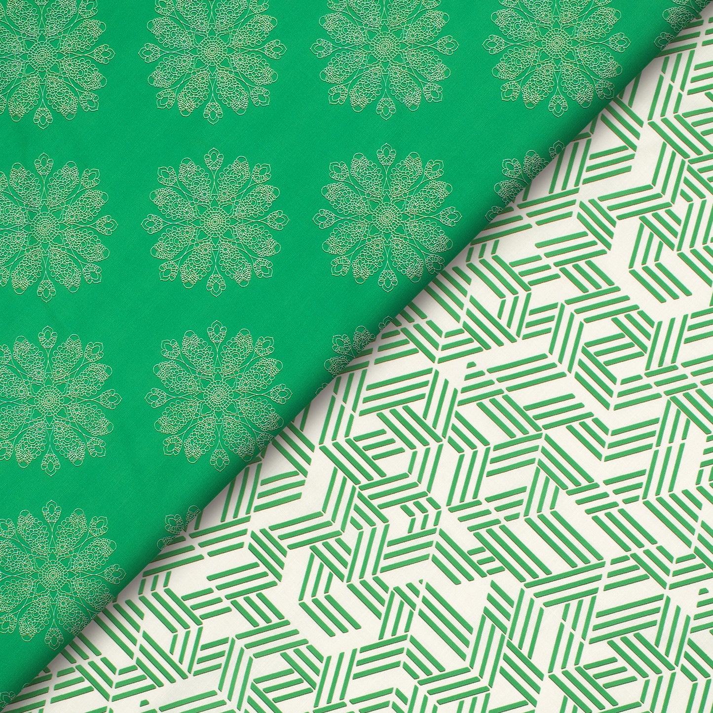 Forest Green Geometrical Digital Print Poly Linen Slub Fabric