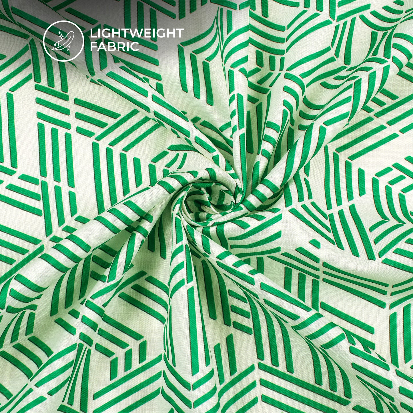 Forest Green Geometrical Digital Print Poly Linen Slub Fabric