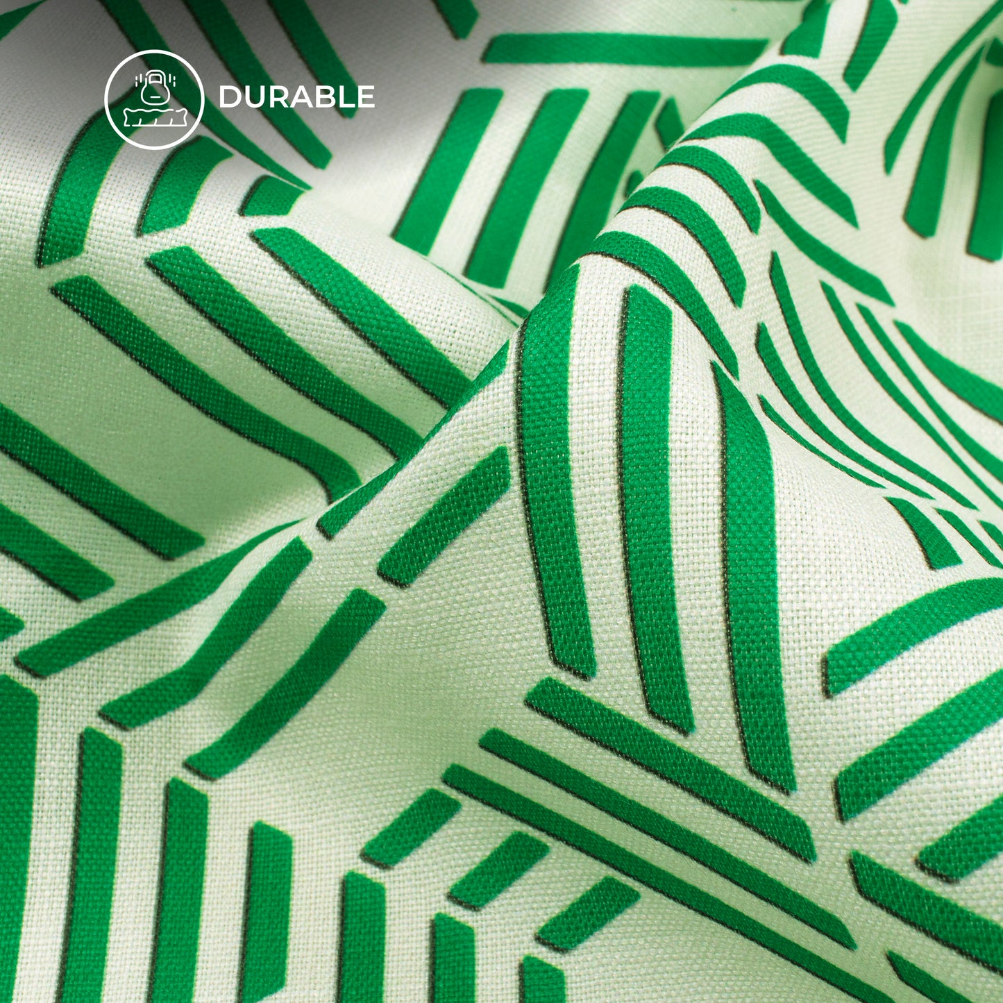 Forest Green Geometrical Digital Print Poly Linen Slub Fabric
