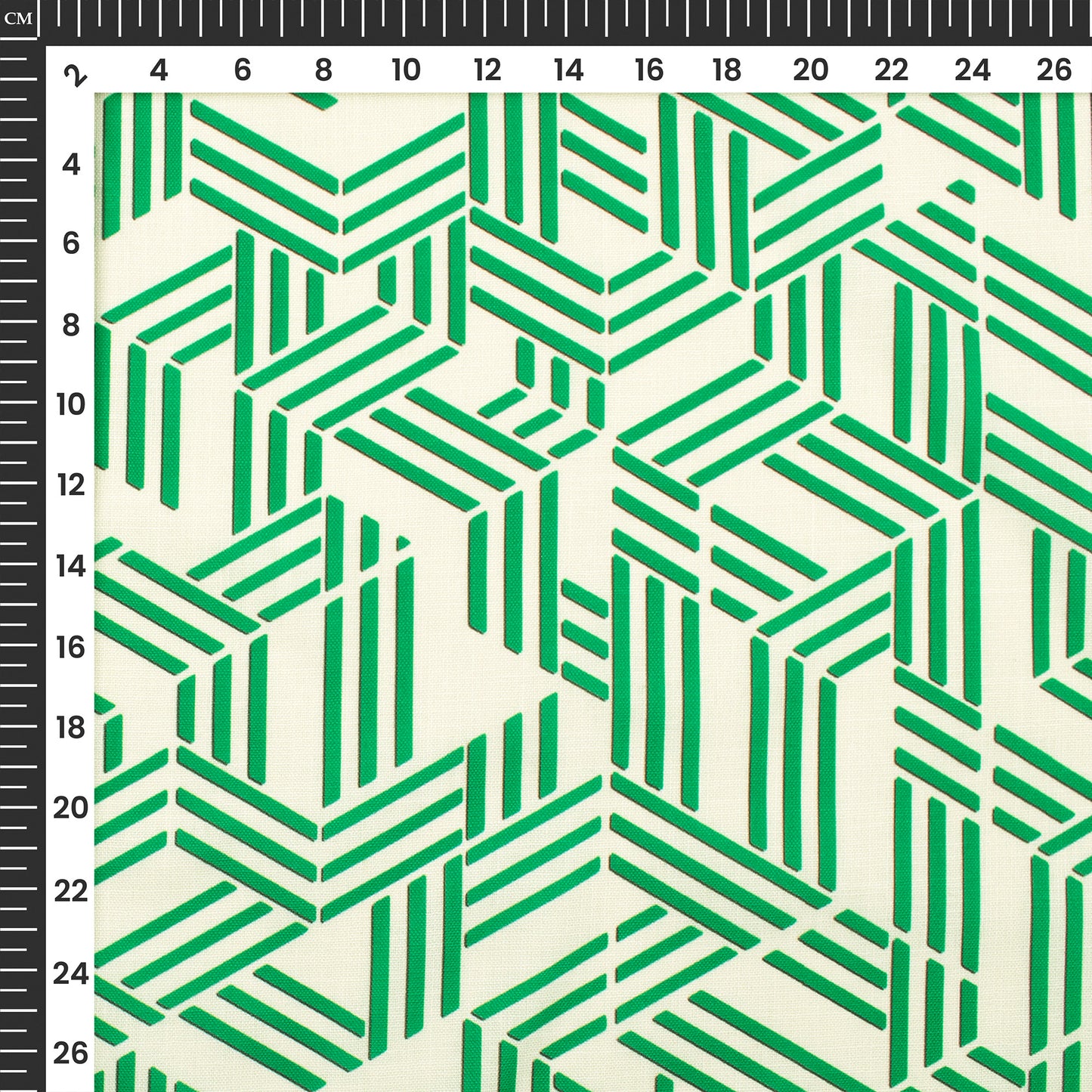 Forest Green Geometrical Digital Print Poly Linen Slub Fabric