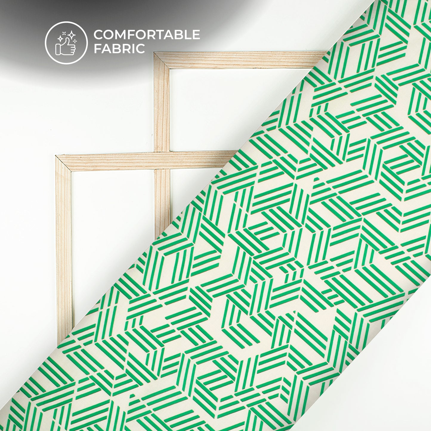 Forest Green Geometrical Digital Print Poly Linen Slub Fabric