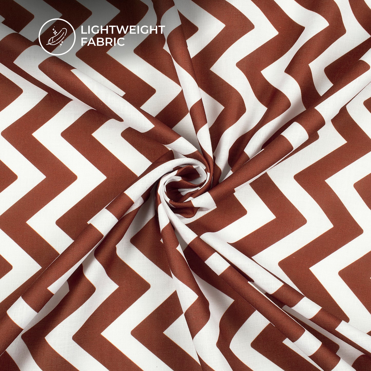 Burnt Umber Brown Chevron Digital Print Poly Linen Slub Fabric