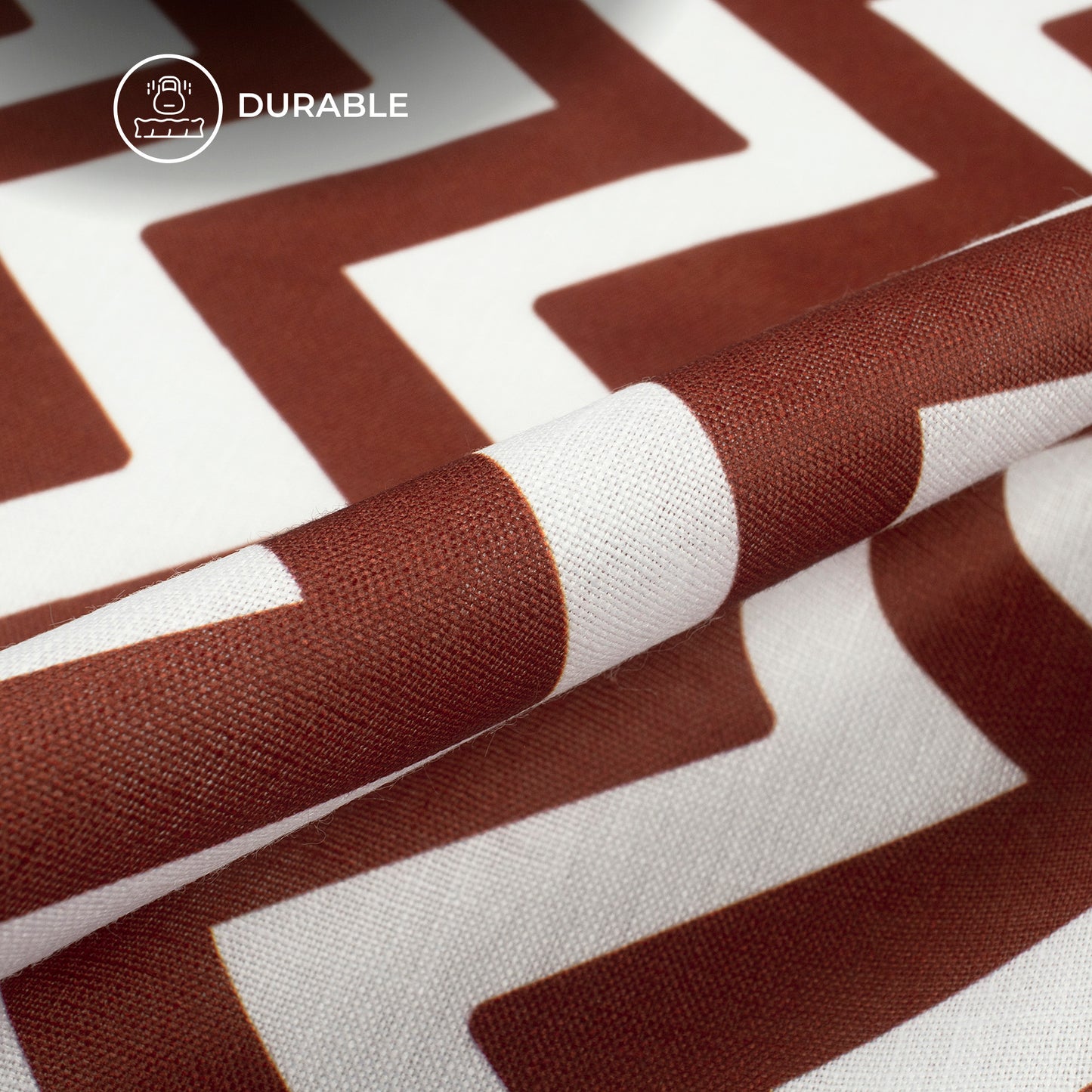 Burnt Umber Brown Chevron Digital Print Poly Linen Slub Fabric