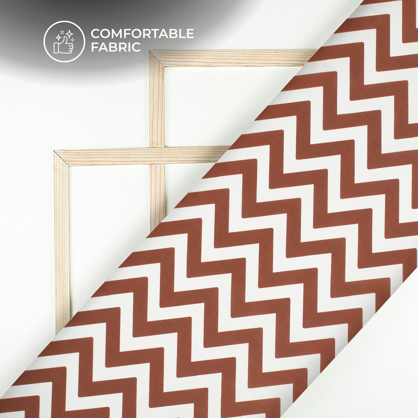 Burnt Umber Brown Chevron Digital Print Poly Linen Slub Fabric