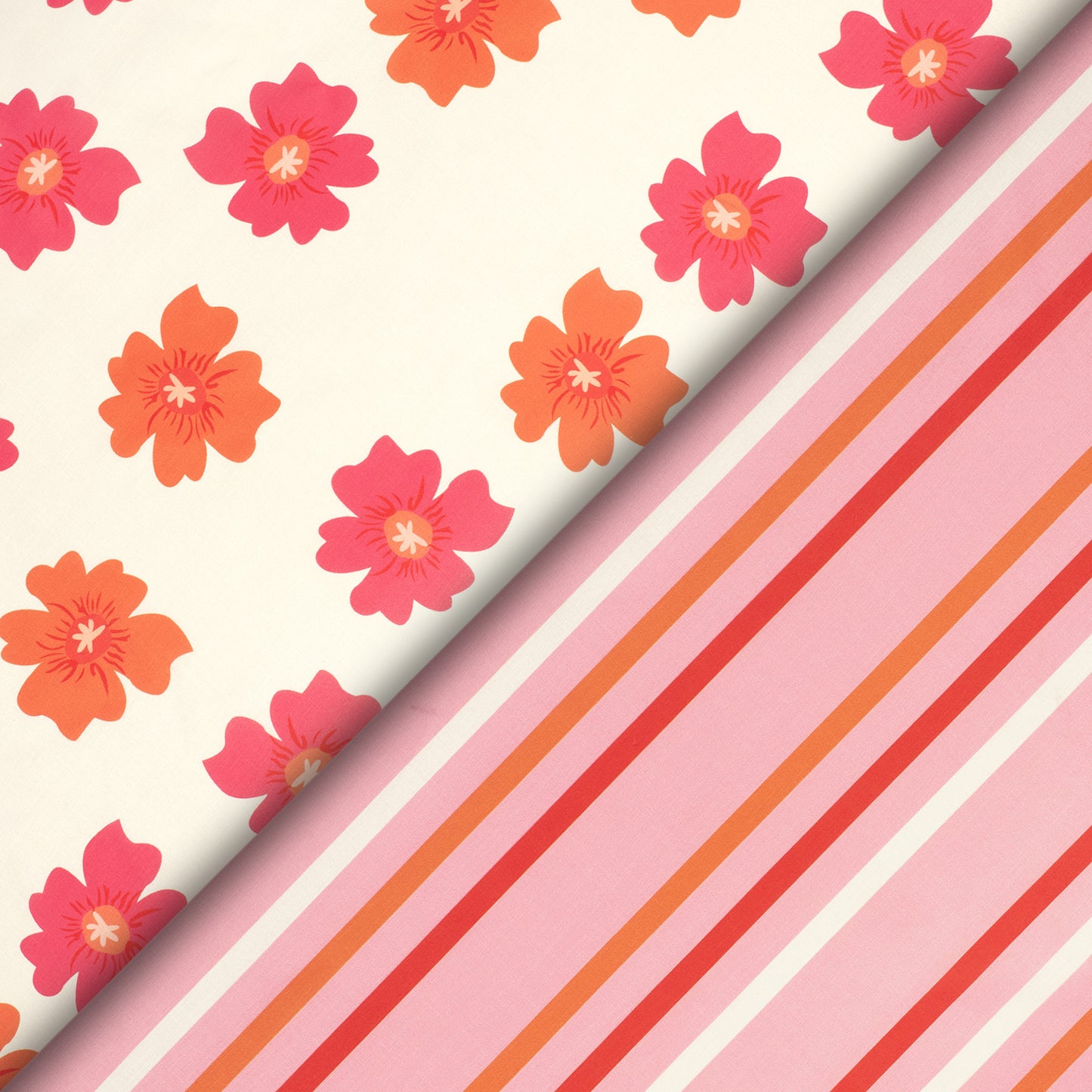 Fuscia Pink Floral Digital Print Poly Linen Slub Fabric