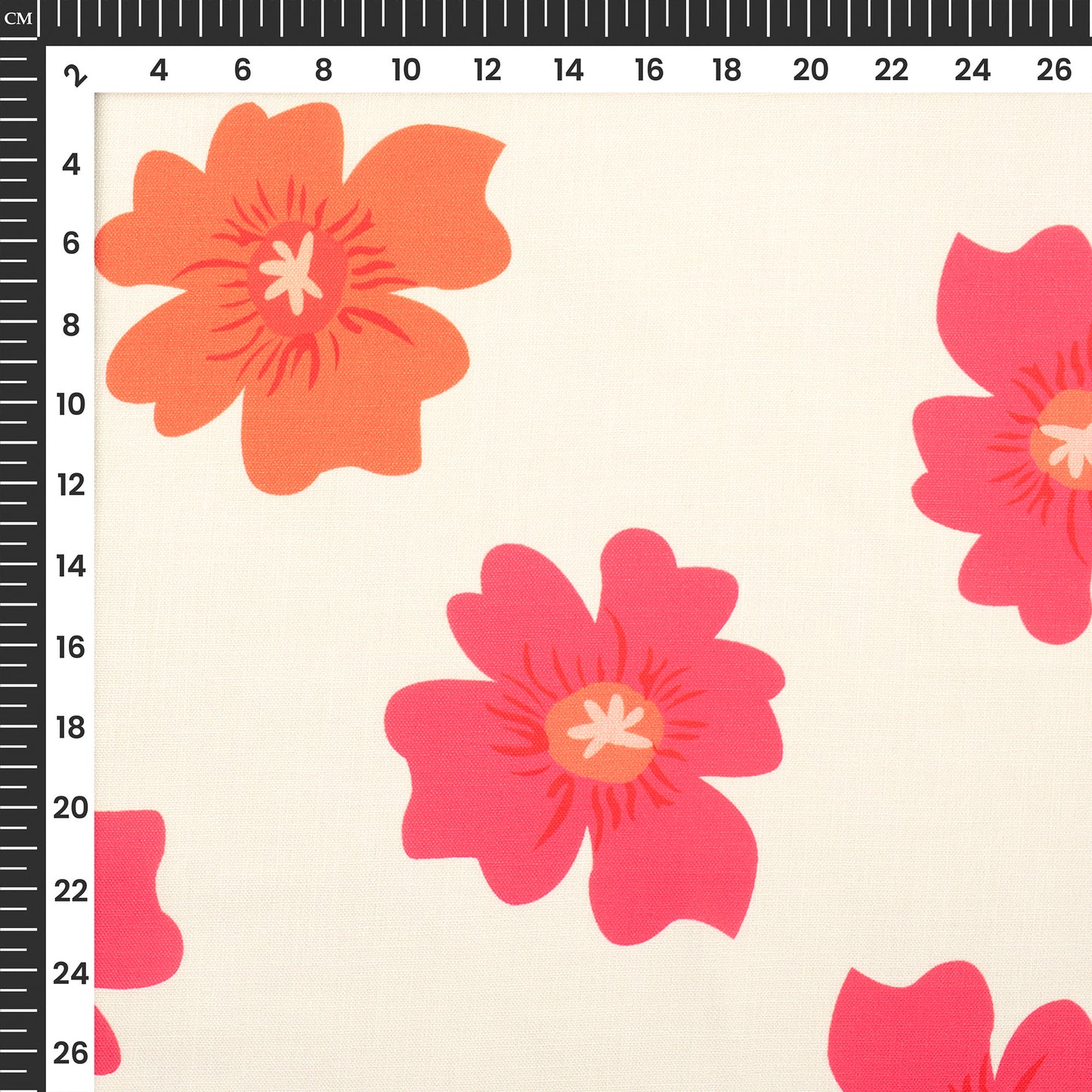 Fuscia Pink Floral Digital Print Poly Linen Slub Fabric