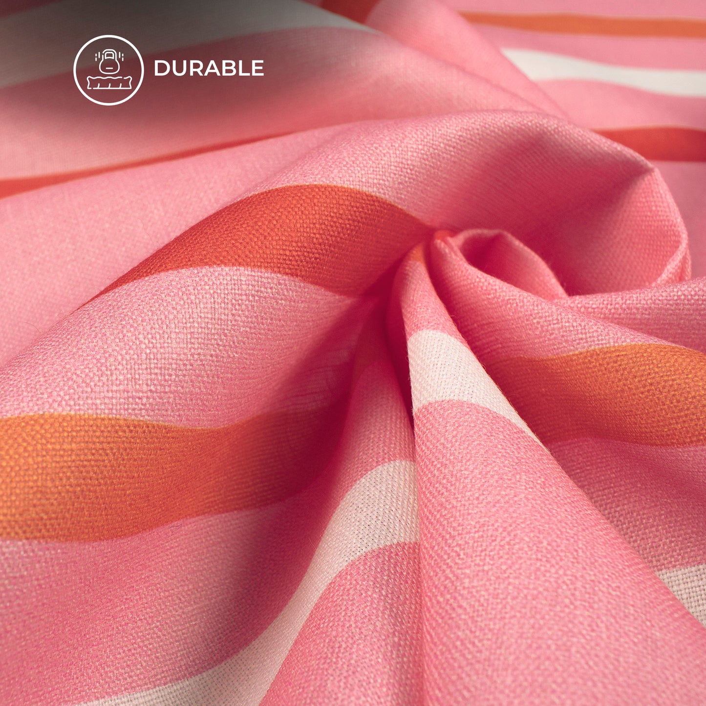 Rose Pink Leheriya Digital Print Poly Linen Slub Fabric