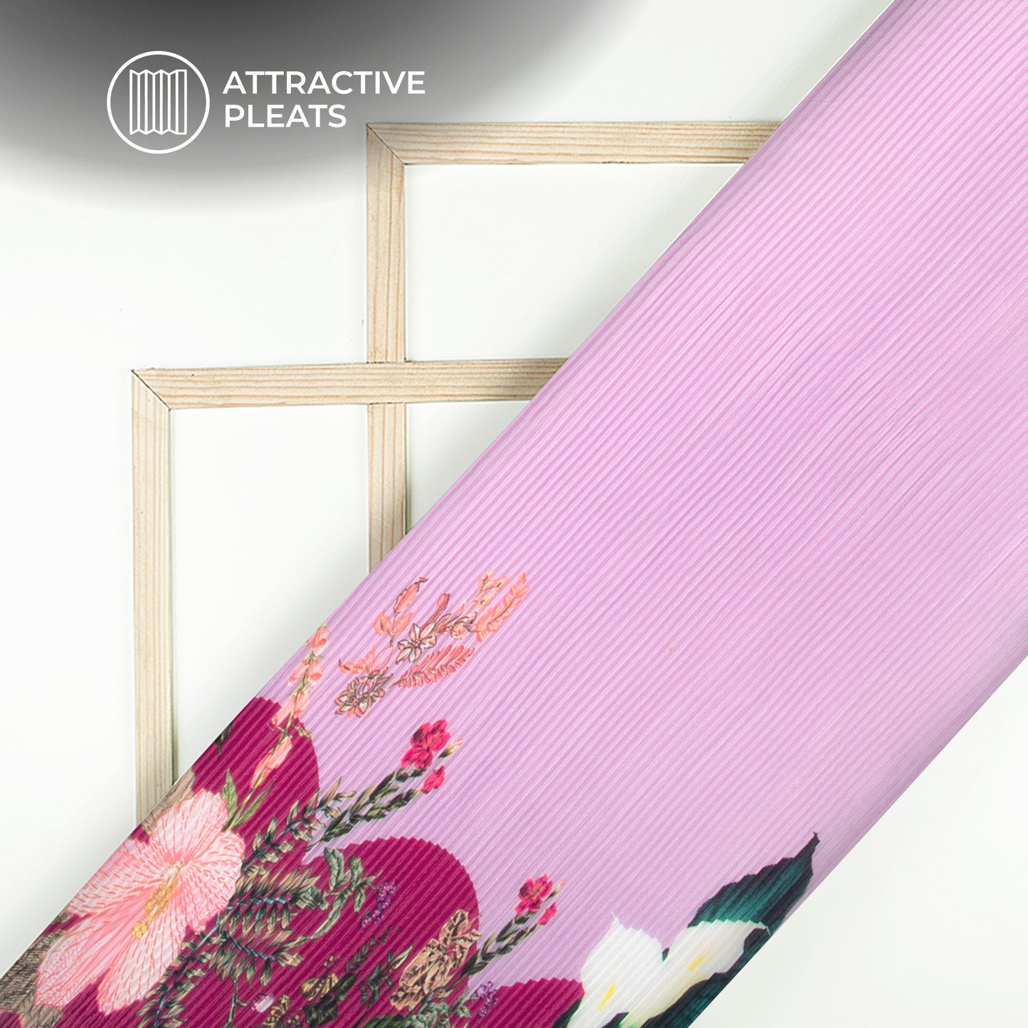 Lavender Purple Floral Digital Print French Crepe Pleated Fabric