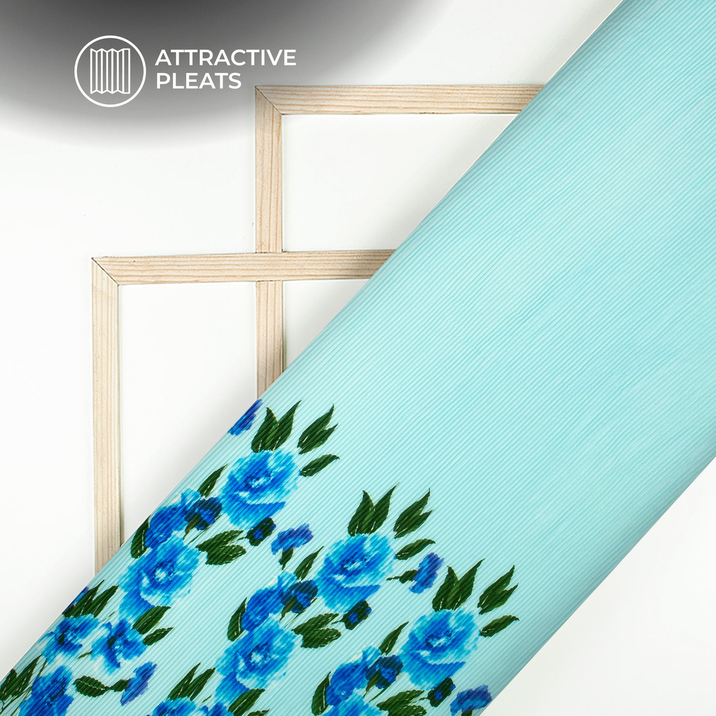 Sky Blue Floral Digital Print French Crepe Pleated Fabric
