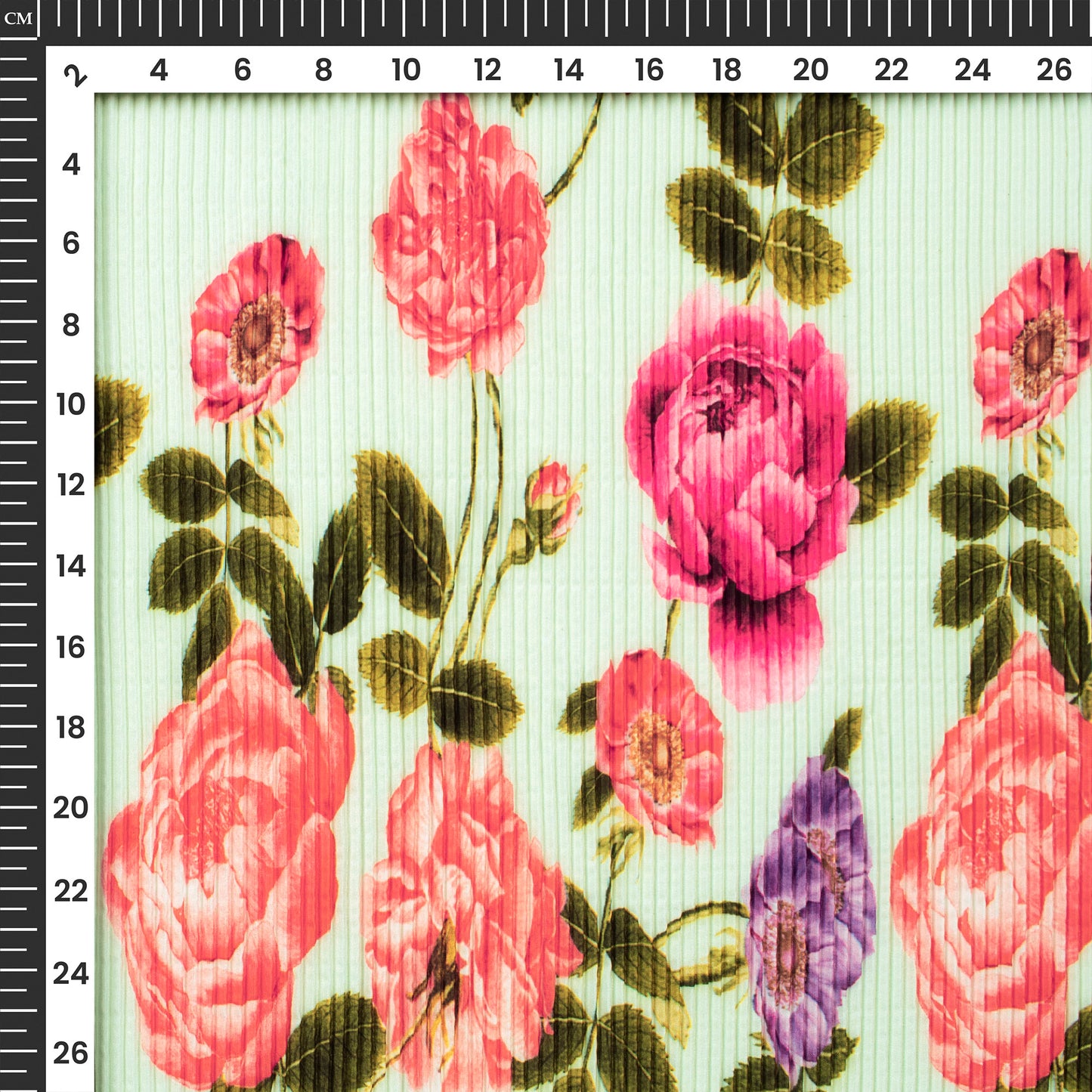 Cream Floral Digital Print French Crepe Pleated Fabric