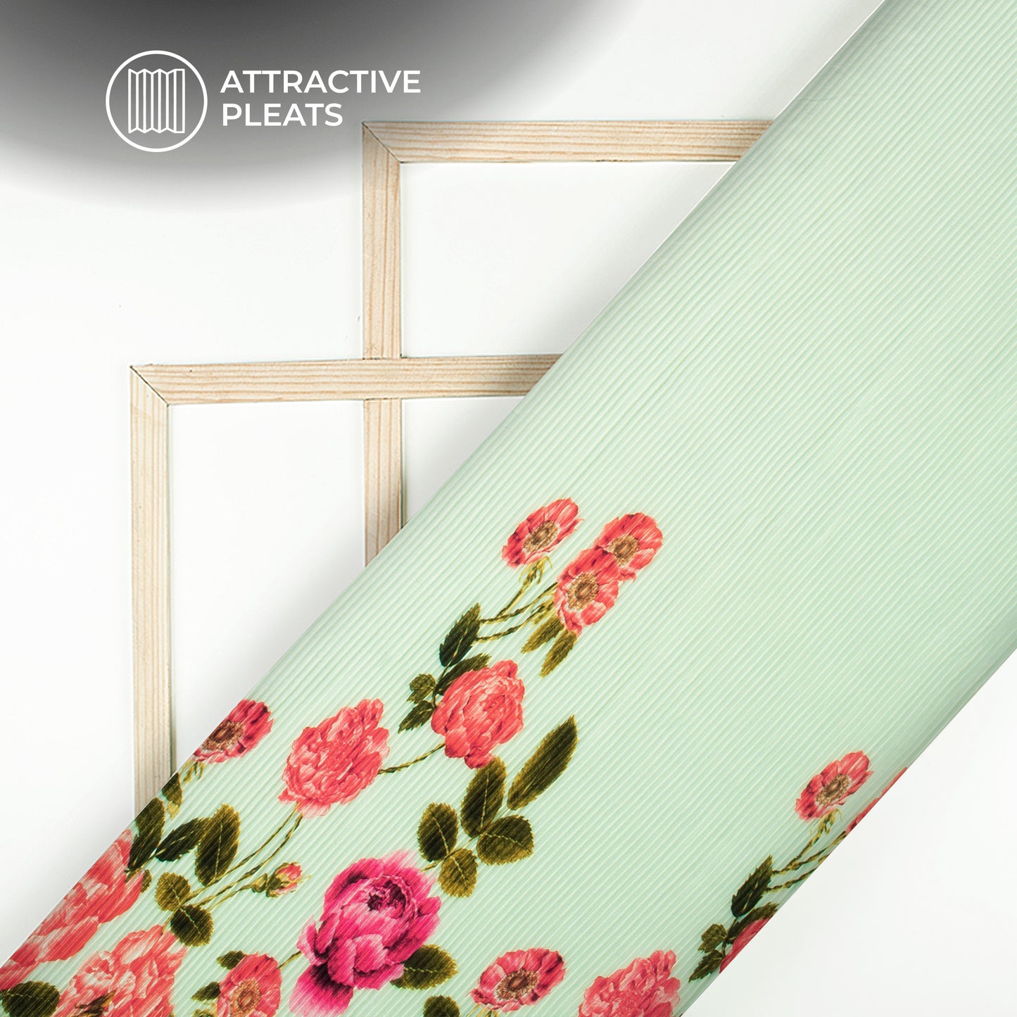 Cream Floral Digital Print French Crepe Pleated Fabric