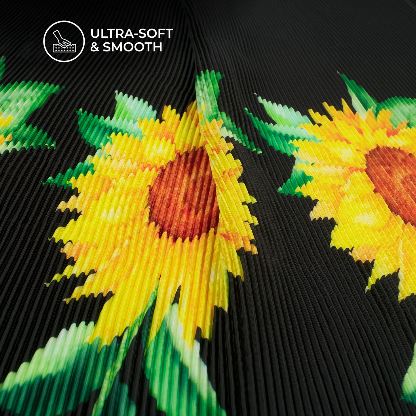 Black Floral Digital Print French Crepe Pleated Fabric