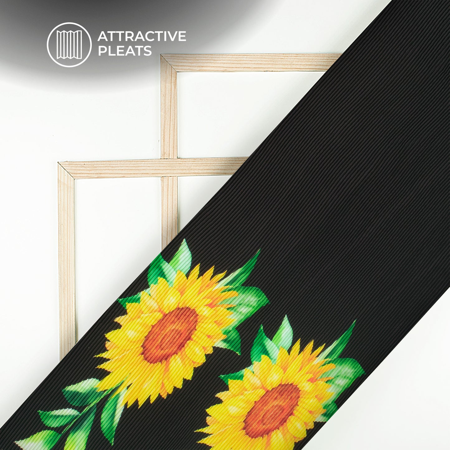 Black Floral Digital Print French Crepe Pleated Fabric