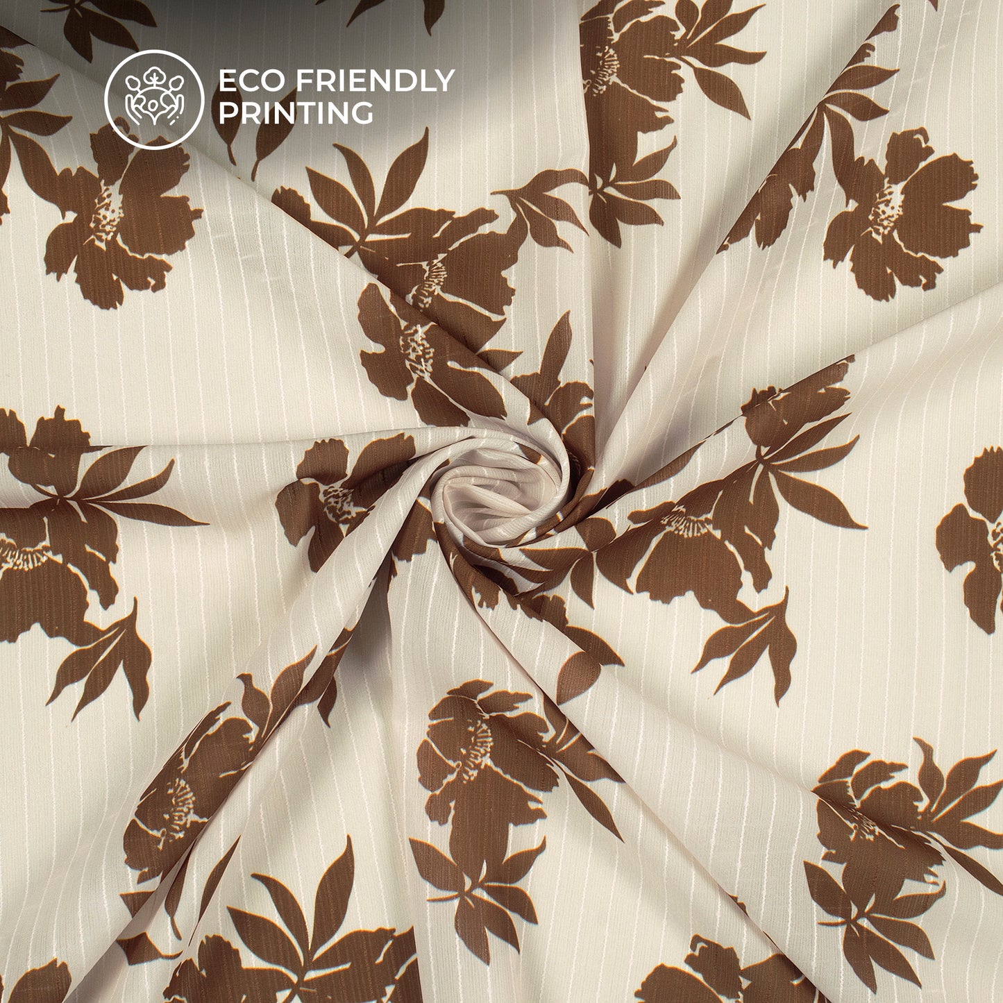 Dark Brown Floral Digital Print Chiffon Sparkle Fabric