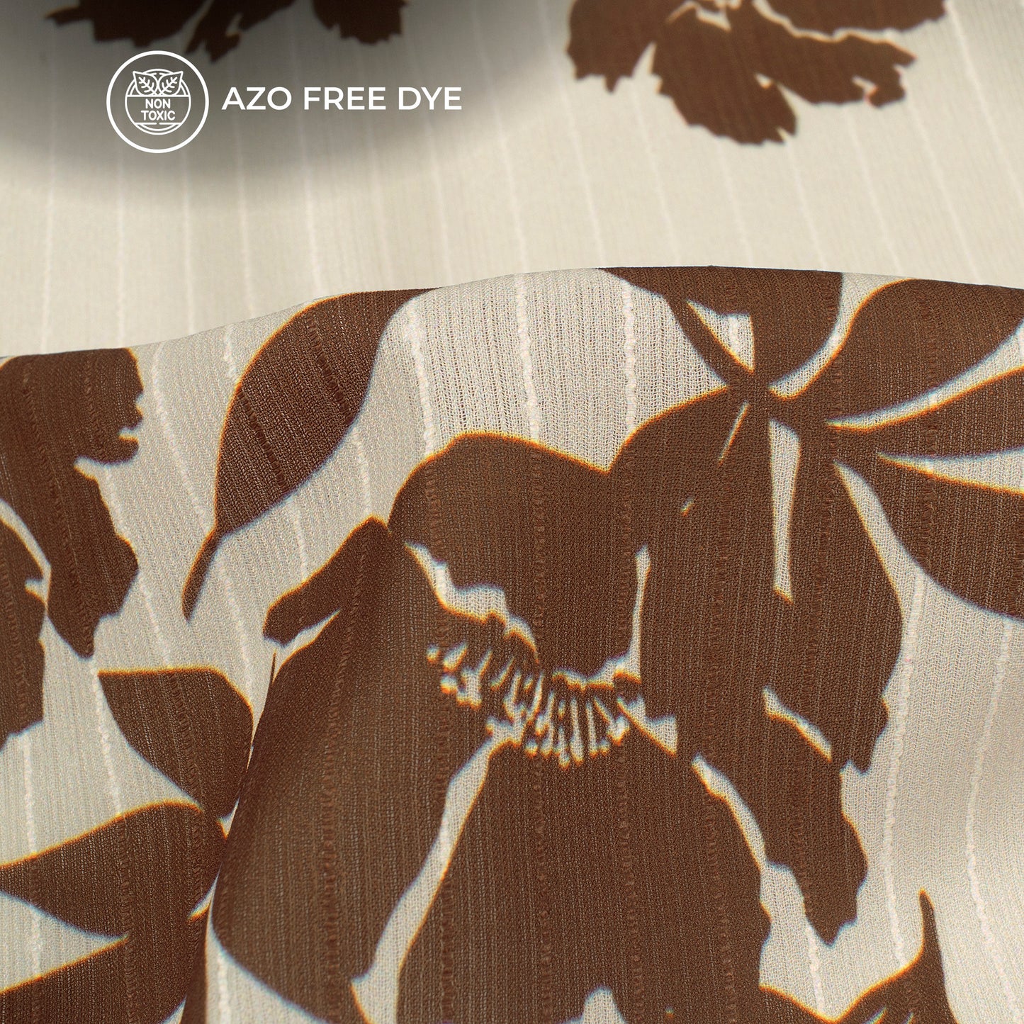 Dark Brown Floral Digital Print Chiffon Sparkle Fabric