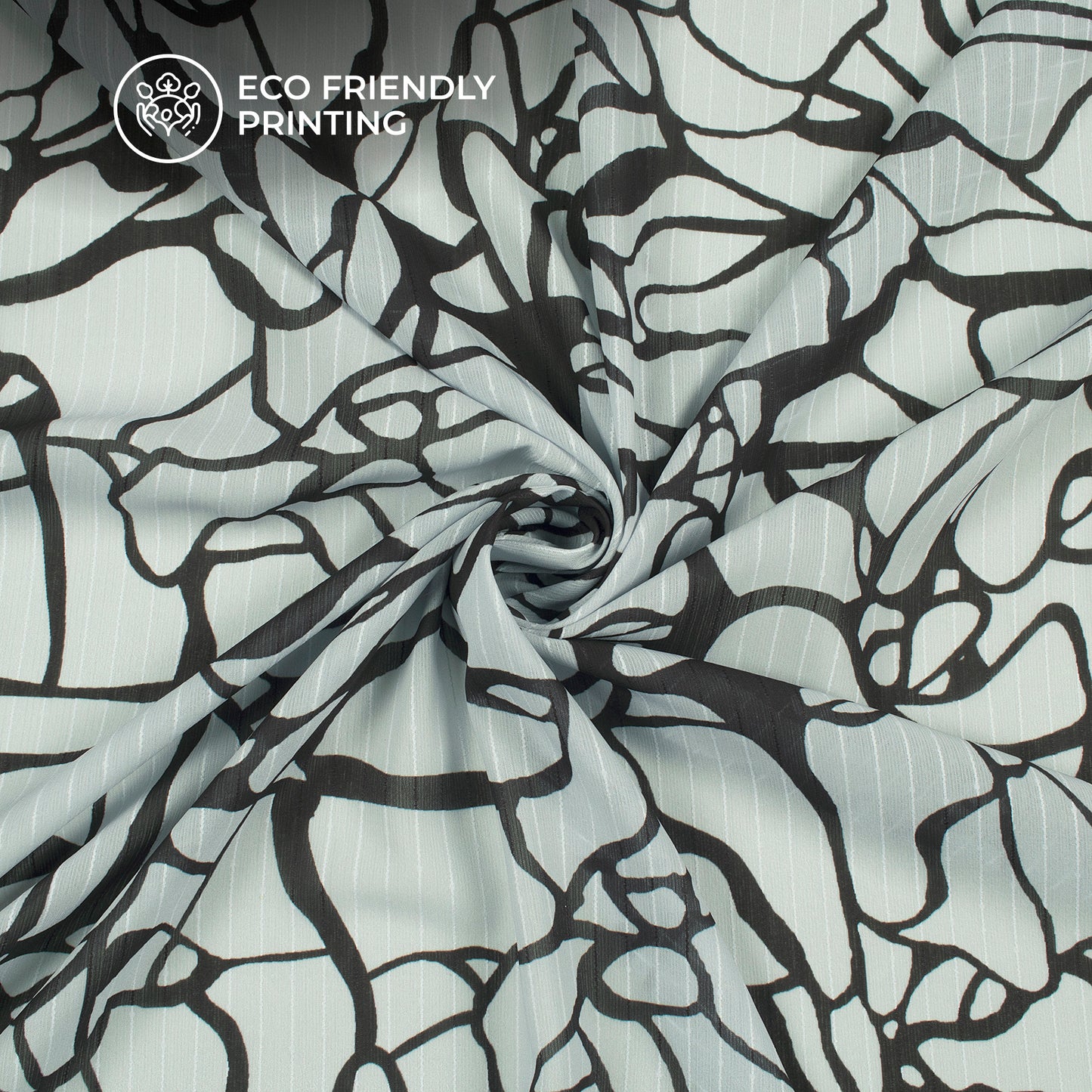 Black Abstract Digital Print Chiffon Sparkle Fabric