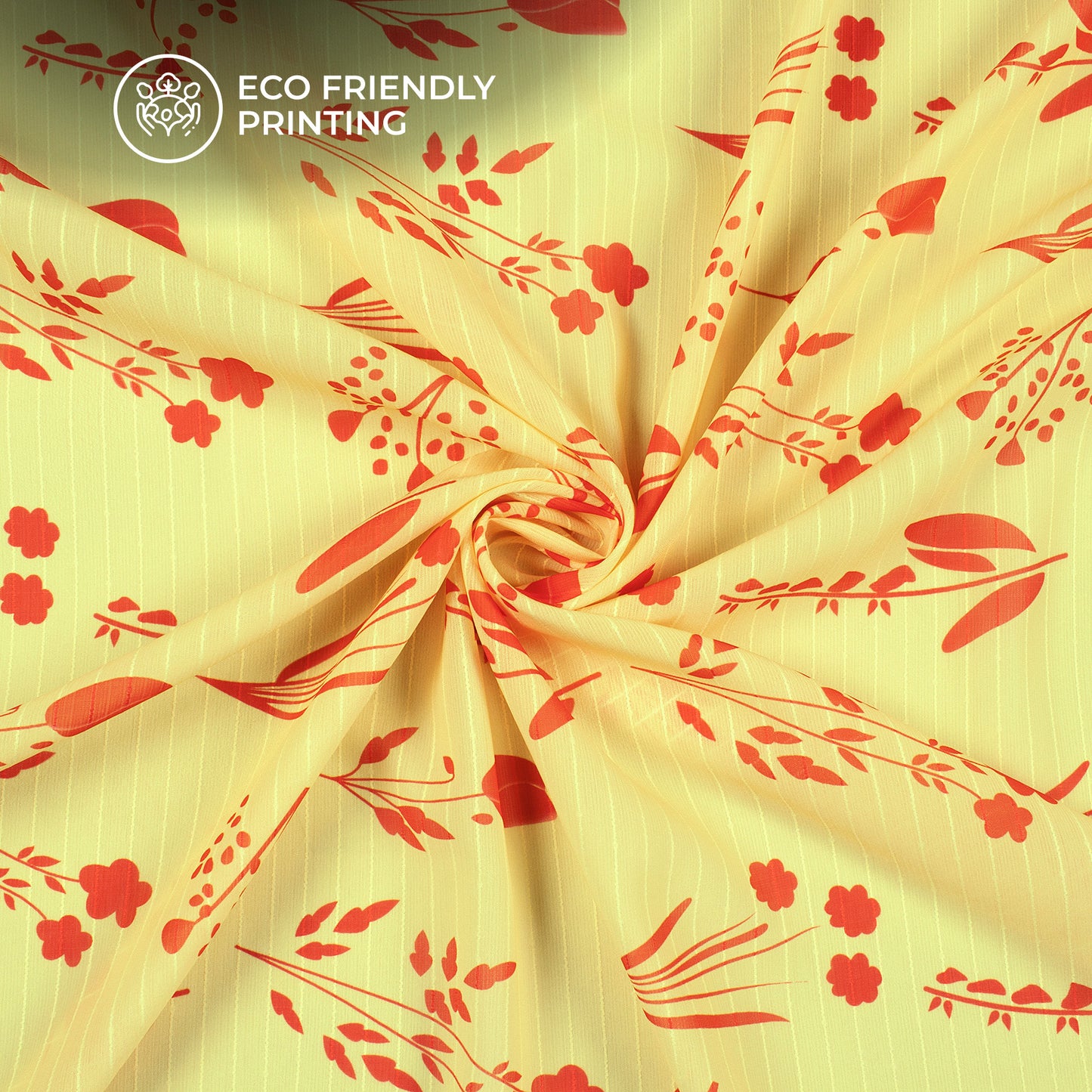 Corn Yellow Floral Digital Print Chiffon Sparkle Fabric