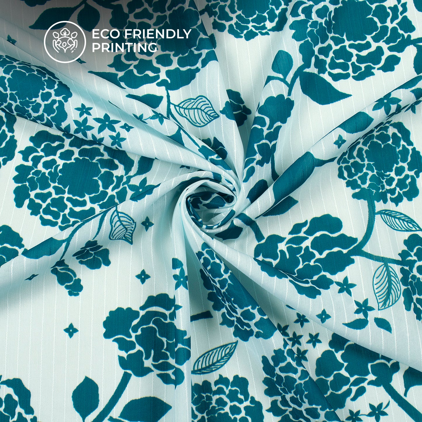 Steel Blue Floral Digital Print Chiffon Sparkle Fabric