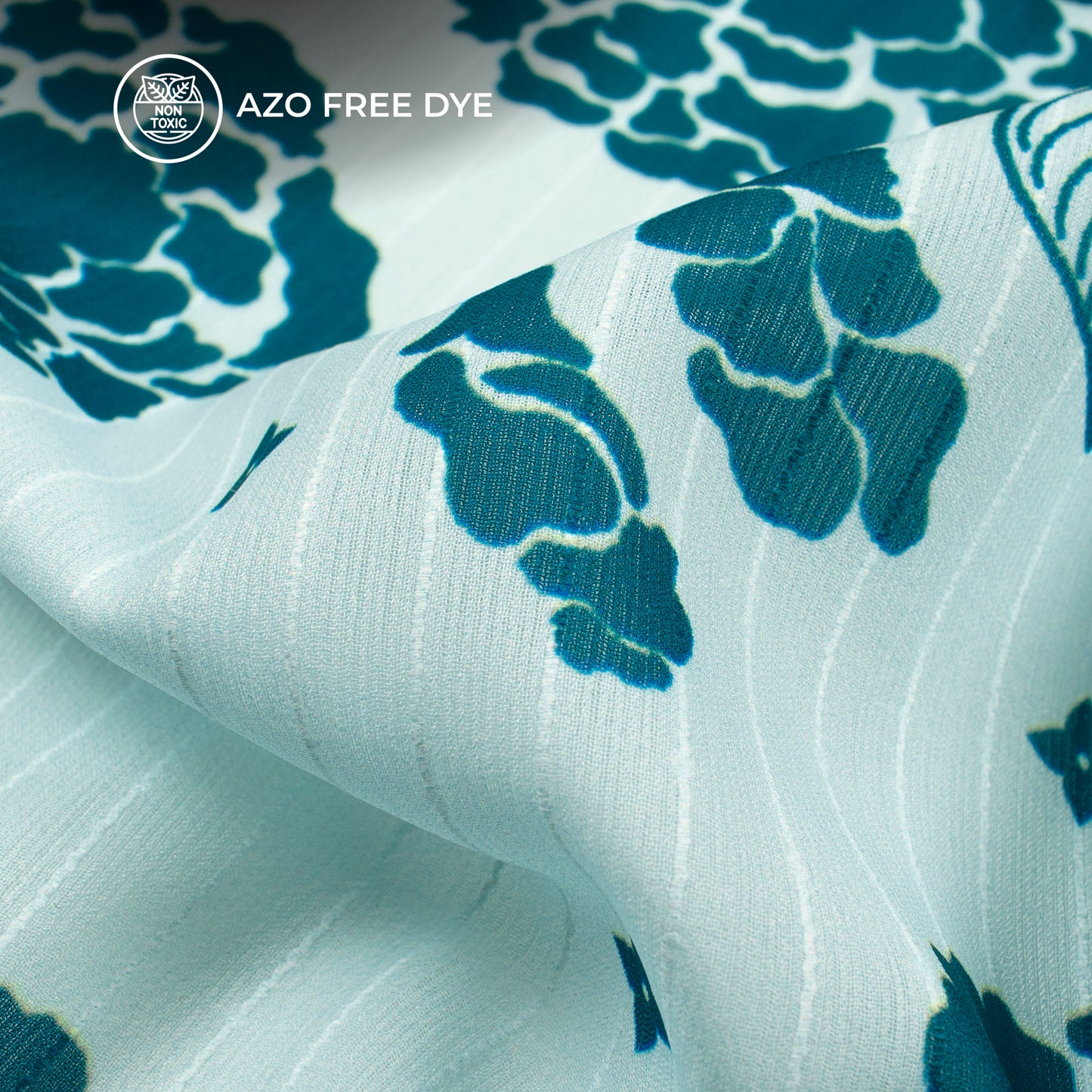 Steel Blue Floral Digital Print Chiffon Sparkle Fabric
