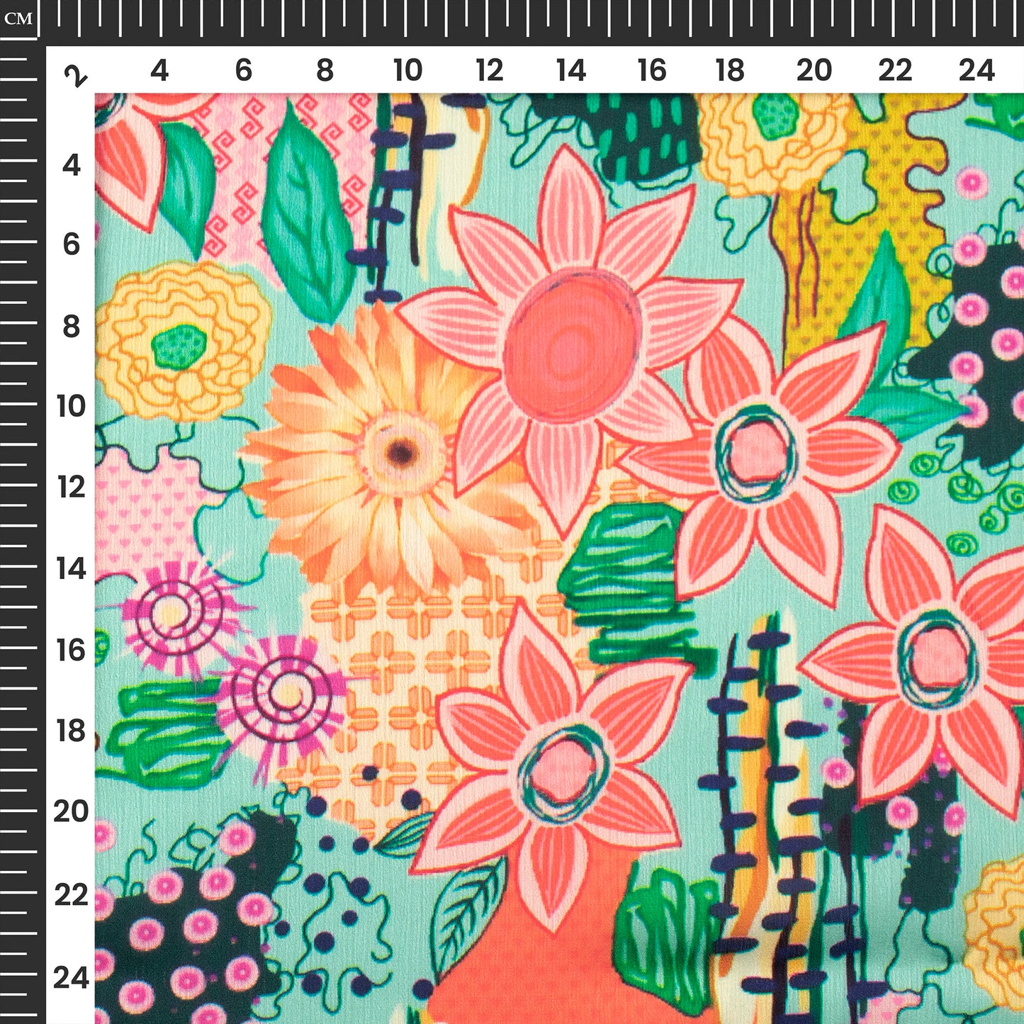 Mint Green Floral Digital Print Chiffon Satin Fabric