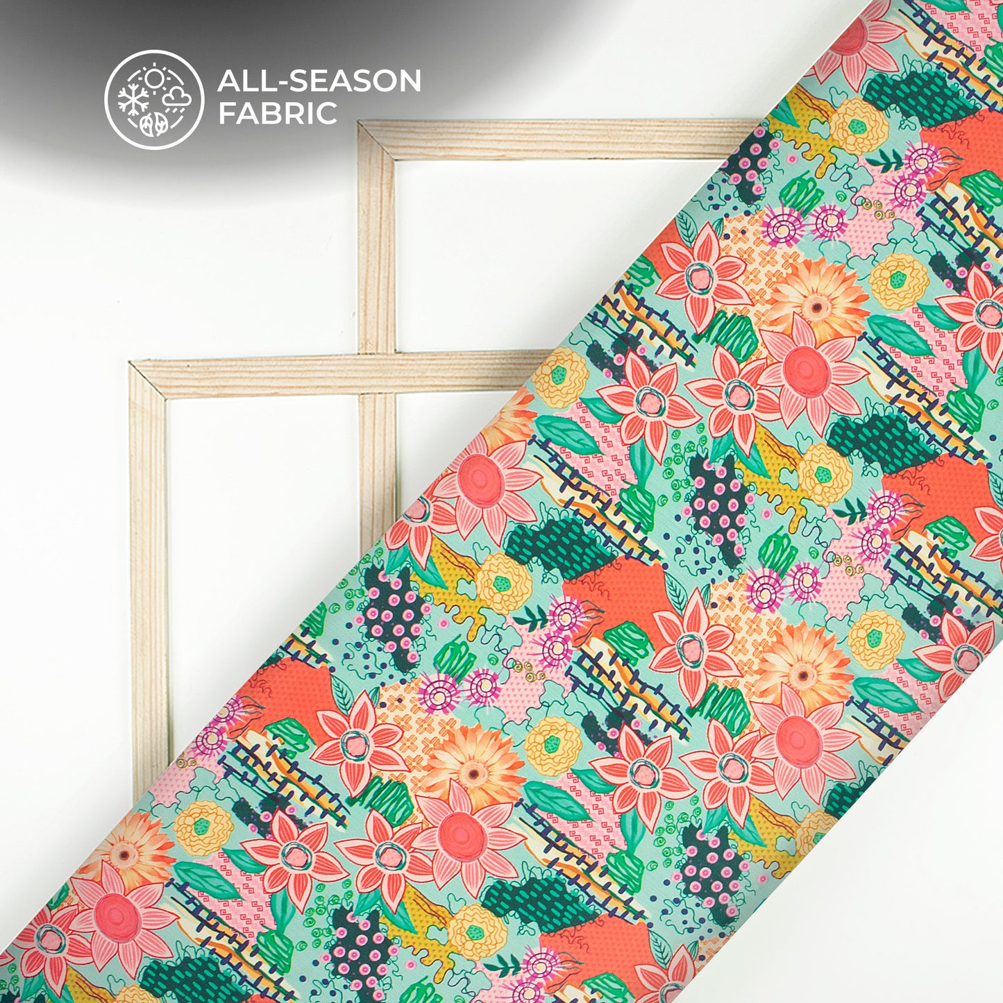 Mint Green Floral Digital Print Chiffon Satin Fabric