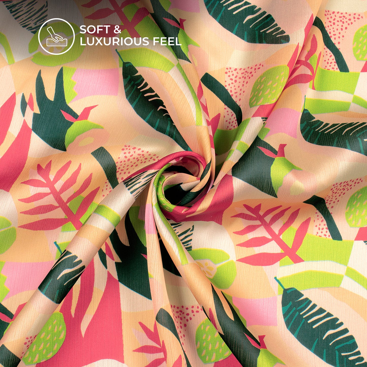 Multi-Color Leaf Digital Print Chiffon Satin Fabric