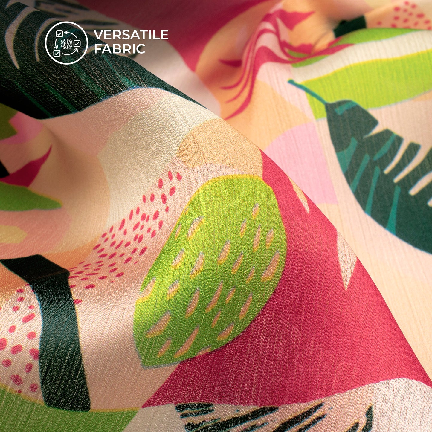 Multi-Color Leaf Digital Print Chiffon Satin Fabric