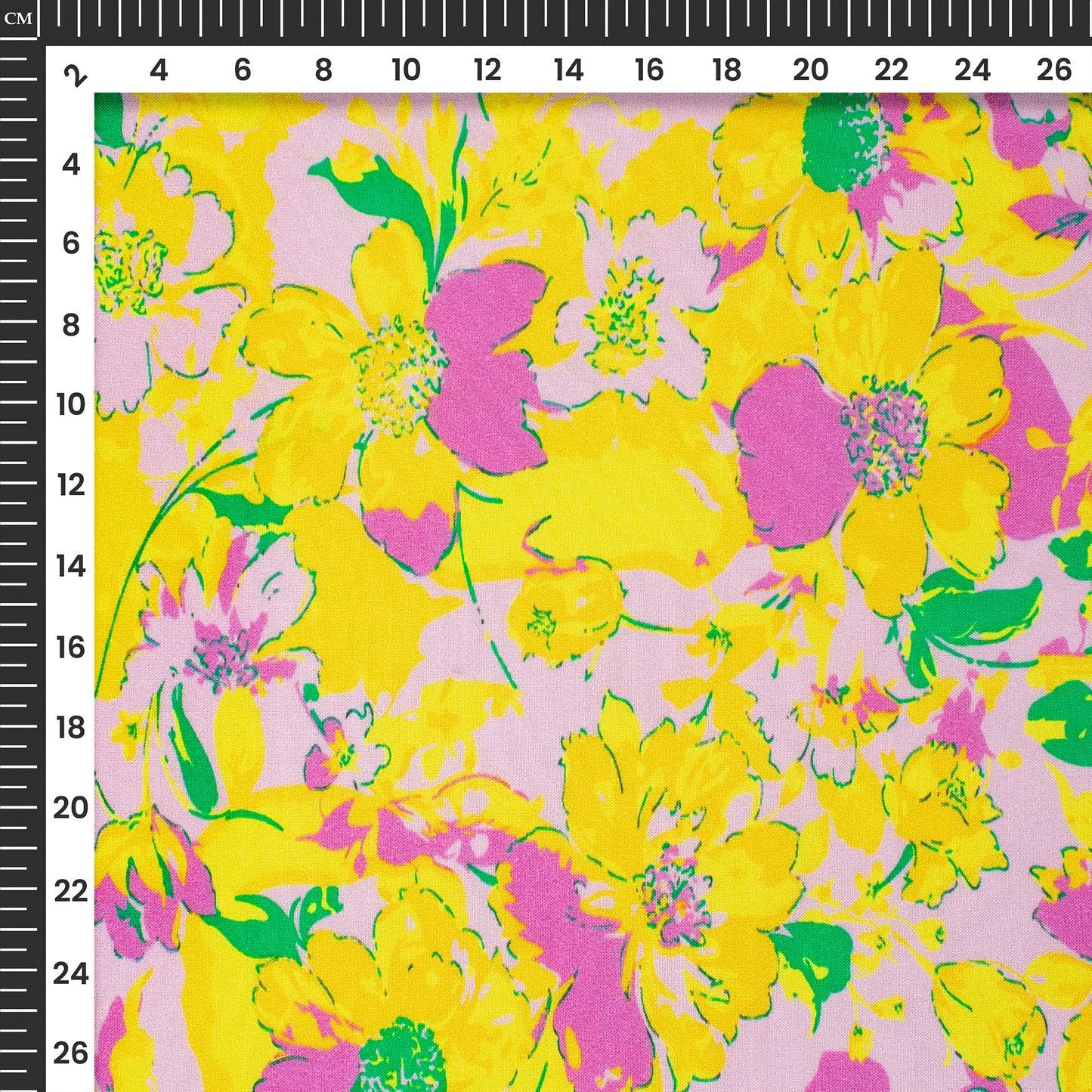 Yellow Floral Digital Print Viscose Rayon Fabric (Width 58 Inches)