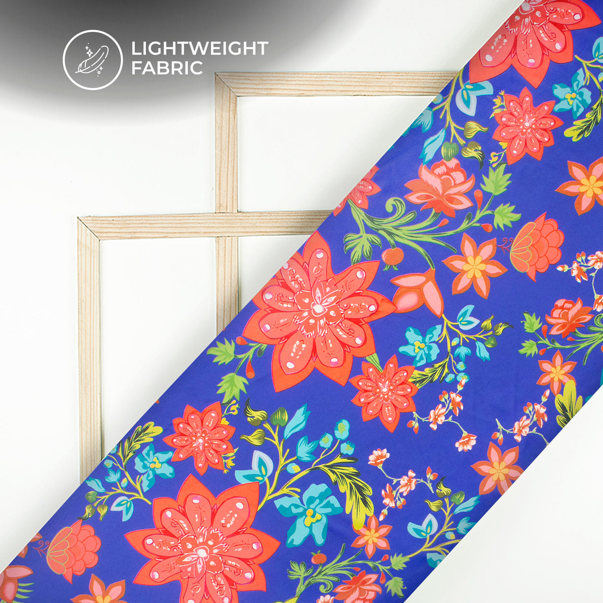 Royal Blue Floral Digital Print Charmeuse Satin Fabric (Width 58 Inches)