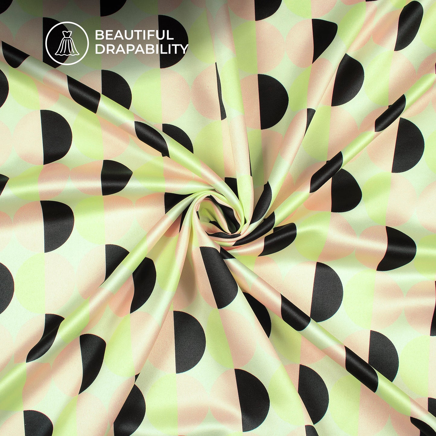 Color Block Polka Dot Digital Print Charmeuse Satin Fabric (Width 58 Inches)