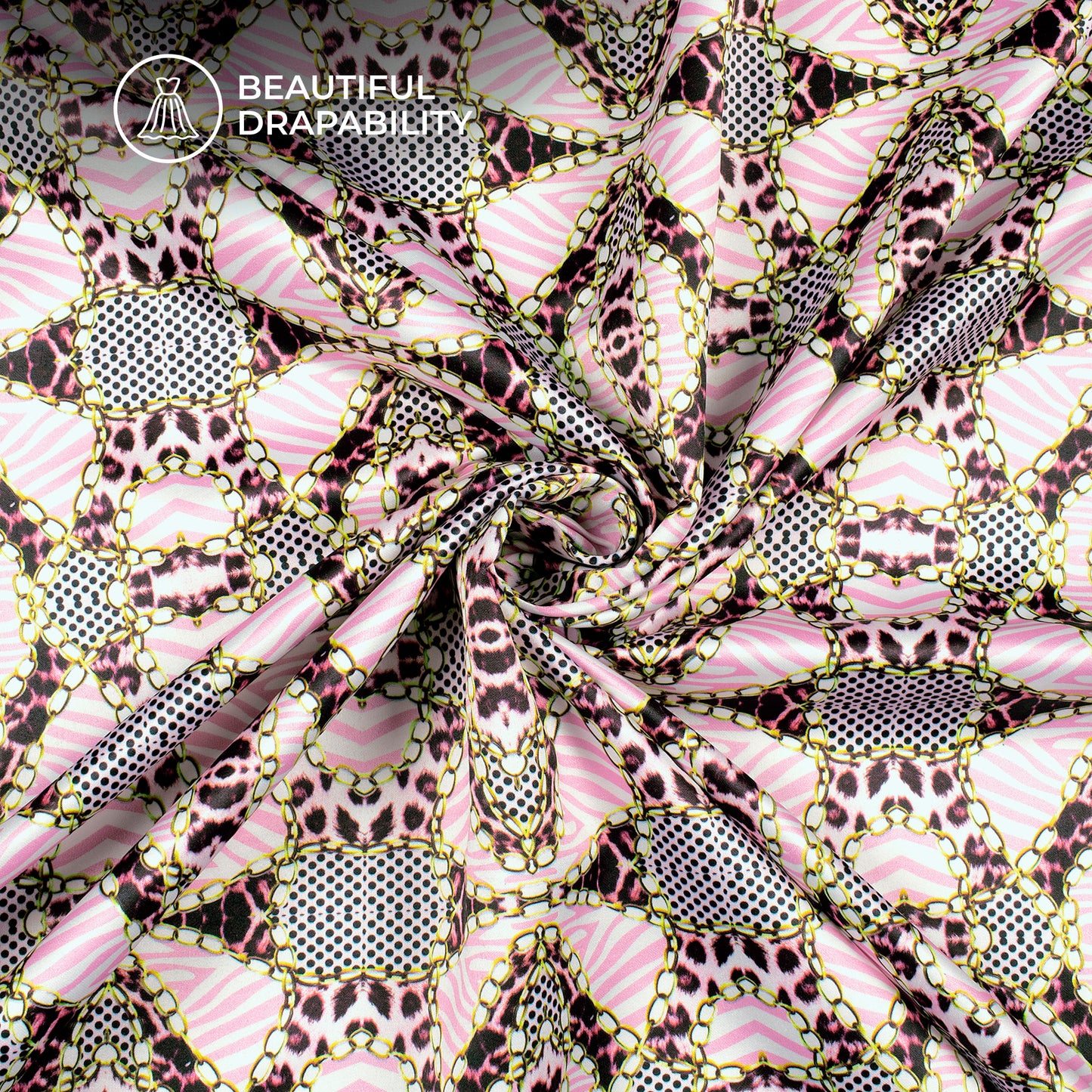 Trendy Chain Pattern Digital Print Charmeuse Satin Fabric (Width 58 Inches)