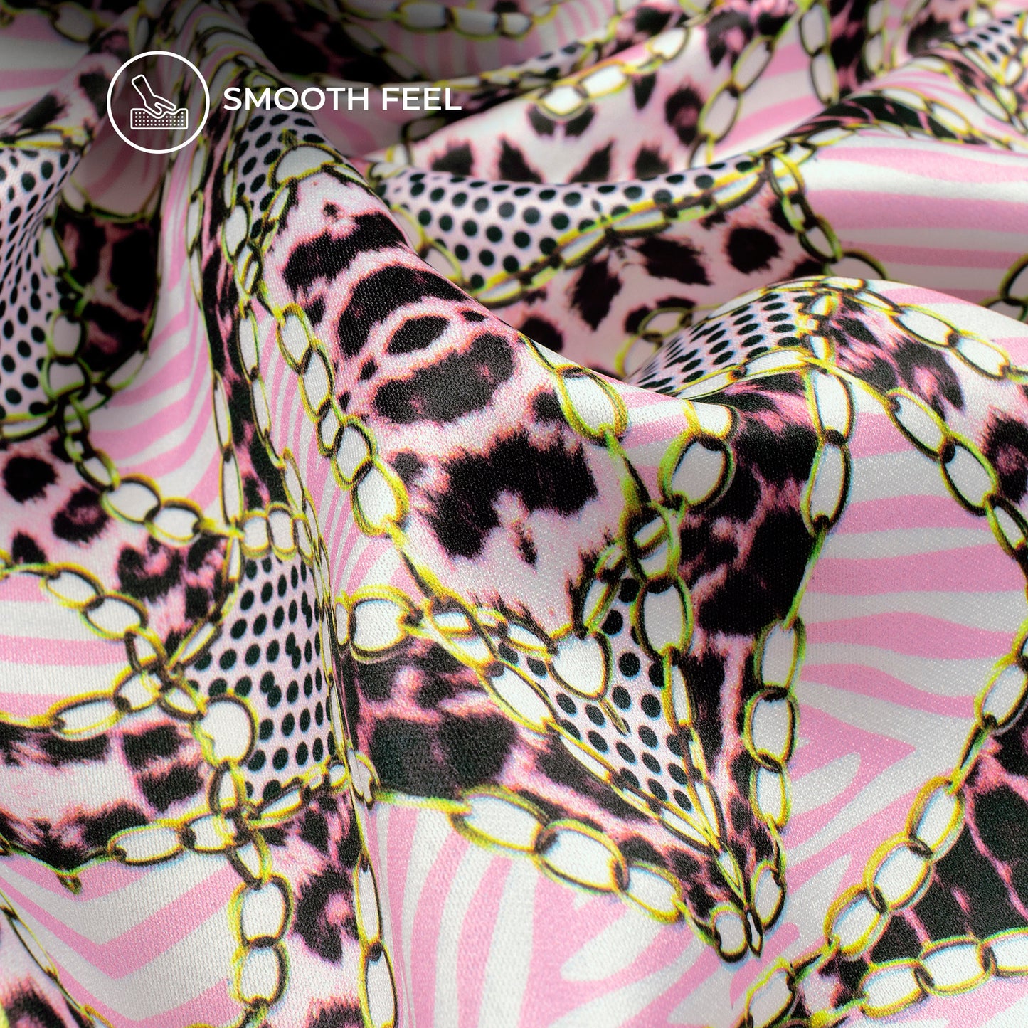 Trendy Chain Pattern Digital Print Charmeuse Satin Fabric (Width 58 Inches)