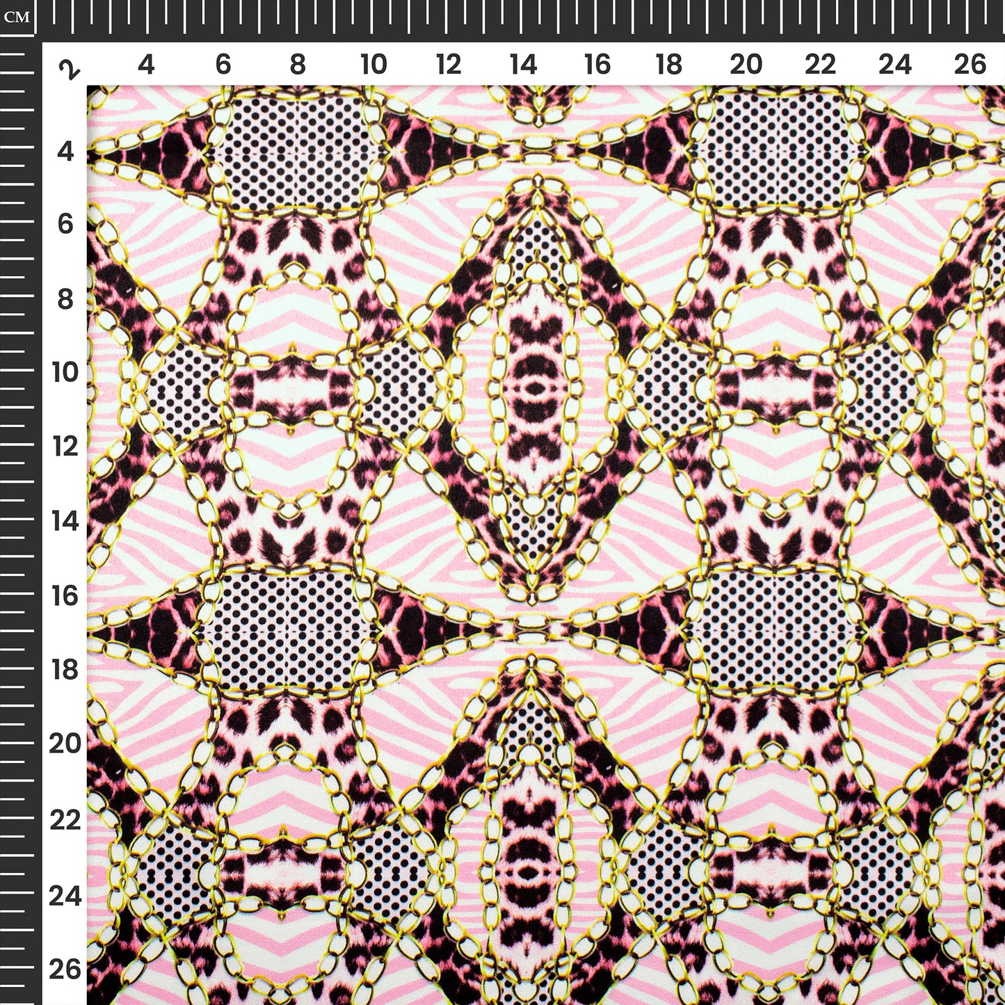 Trendy Chain Pattern Digital Print Charmeuse Satin Fabric (Width 58 Inches)