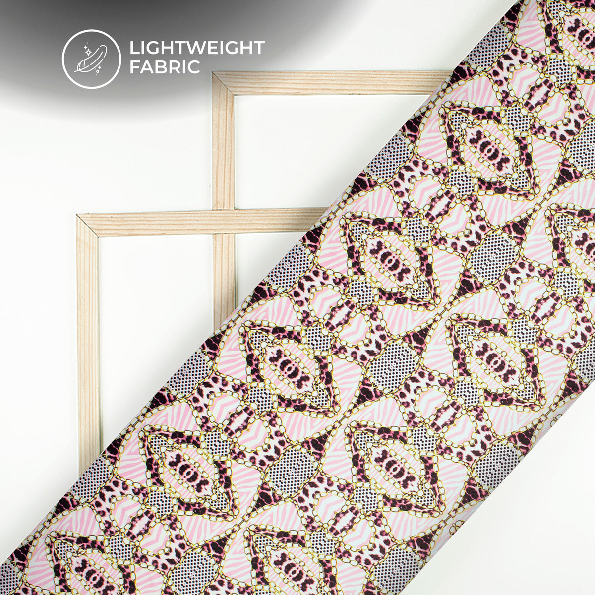Trendy Chain Pattern Digital Print Charmeuse Satin Fabric (Width 58 Inches)