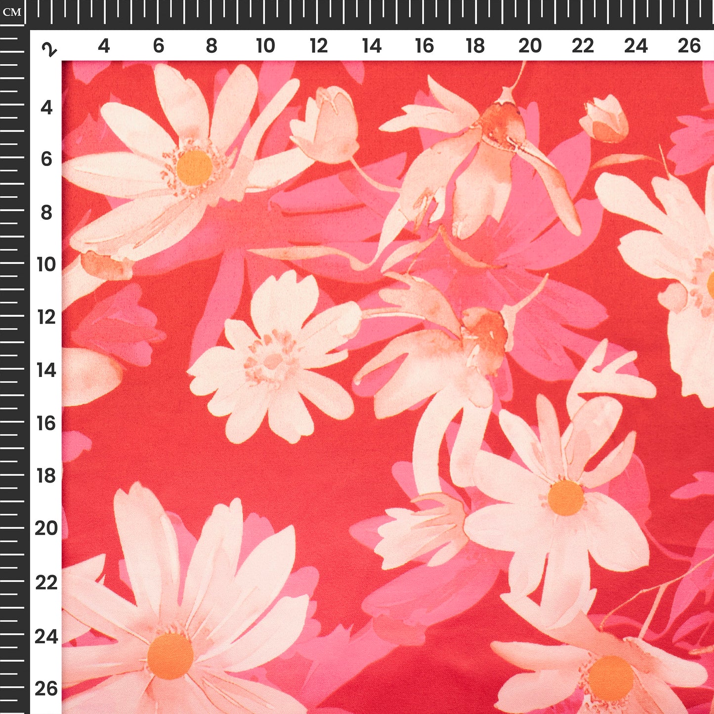 Red Abstract Floral Digital Print Charmeuse Satin Fabric (Width 58 Inches)