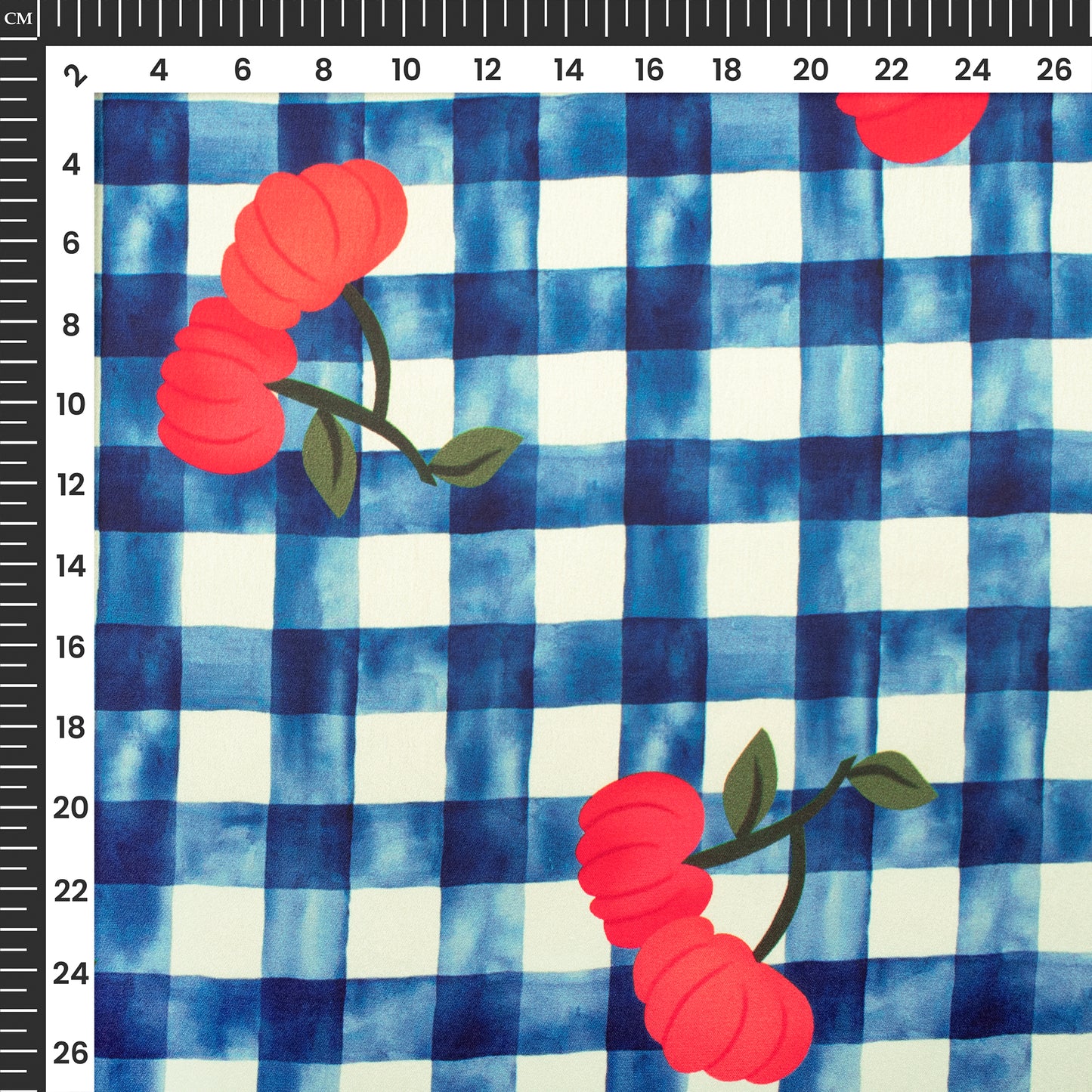 Checks And Floral Design Navy Blue Colour Digital Print Japan Satin Fabric