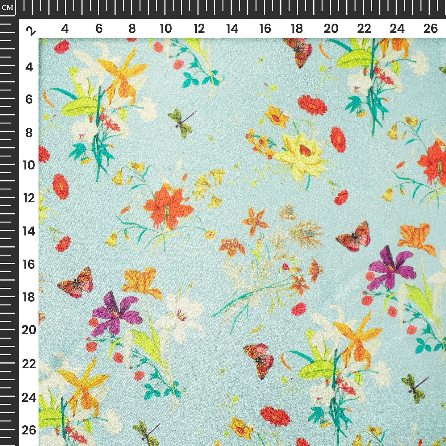 Cadet Blue Floraldigital Print Poly Chinnon Chifon Fabric